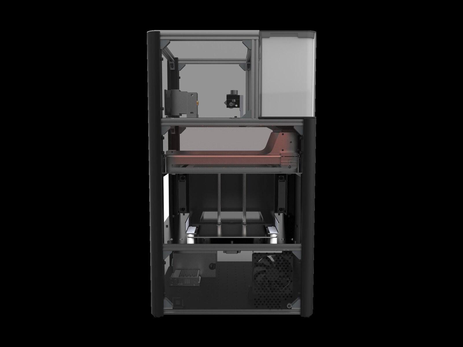 ADI sintering machine cutaway — build platform raised to top position