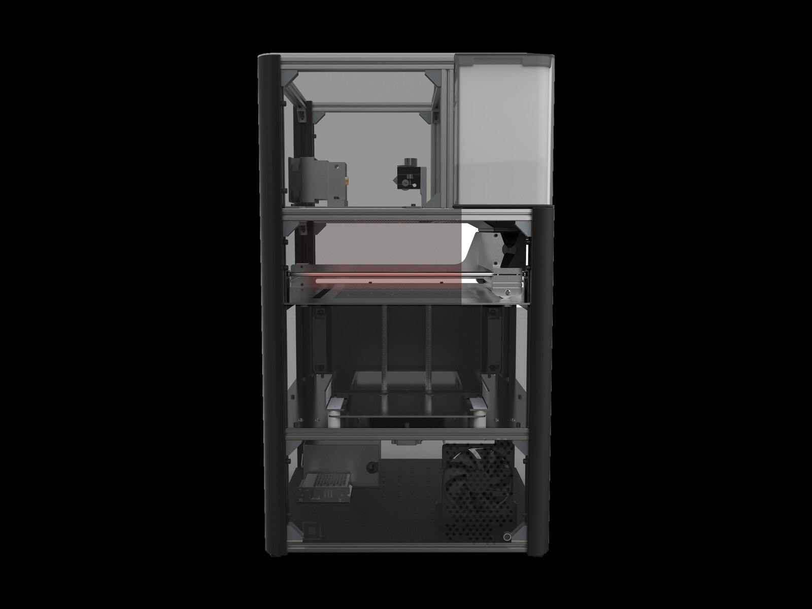ADI sintering machine cutaway — powder dispenser releases material onto the platform
