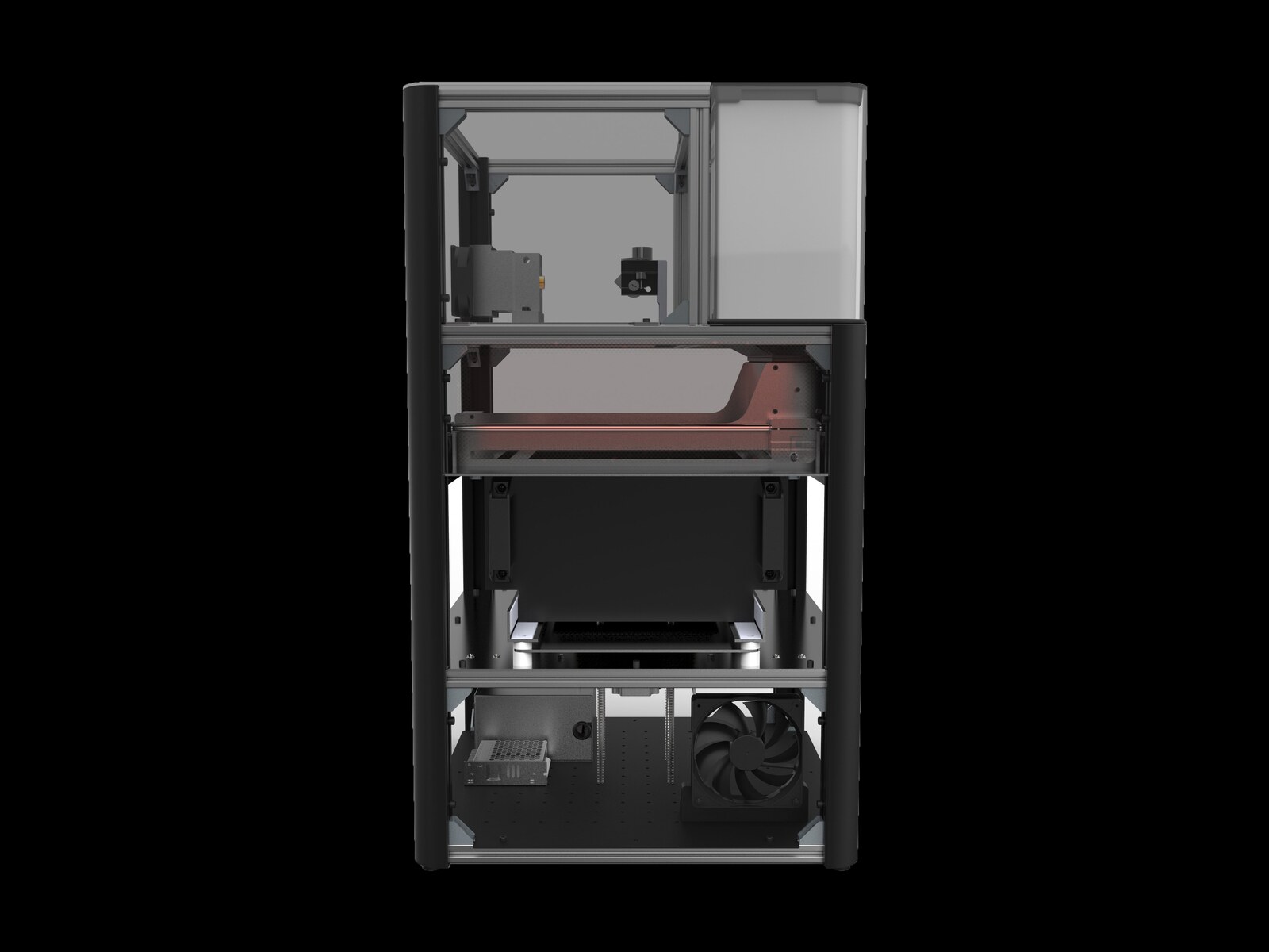 ADI sintering machine cutaway — build platform drops one layer thickness ready for next cycle