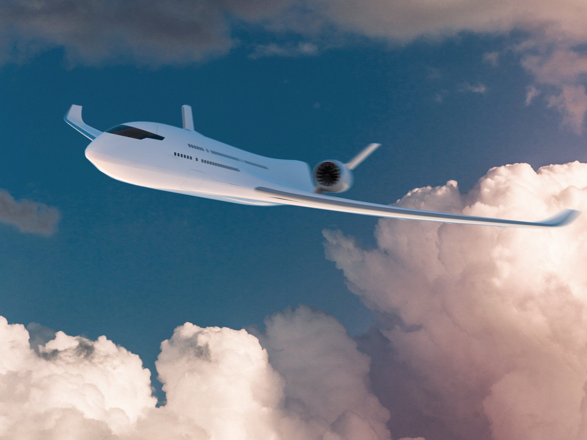 Airliner concept side profile against blue sky