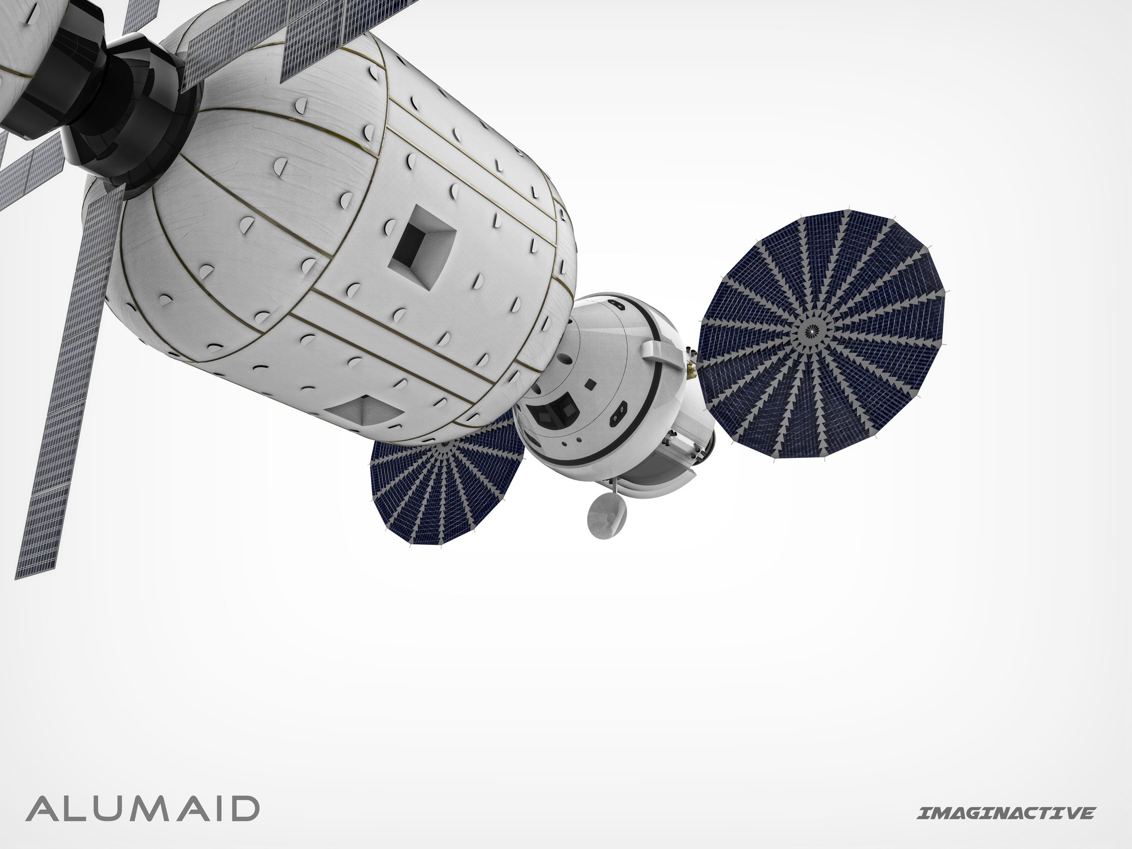 Close view of the Alumaïd inflatable habitat module
