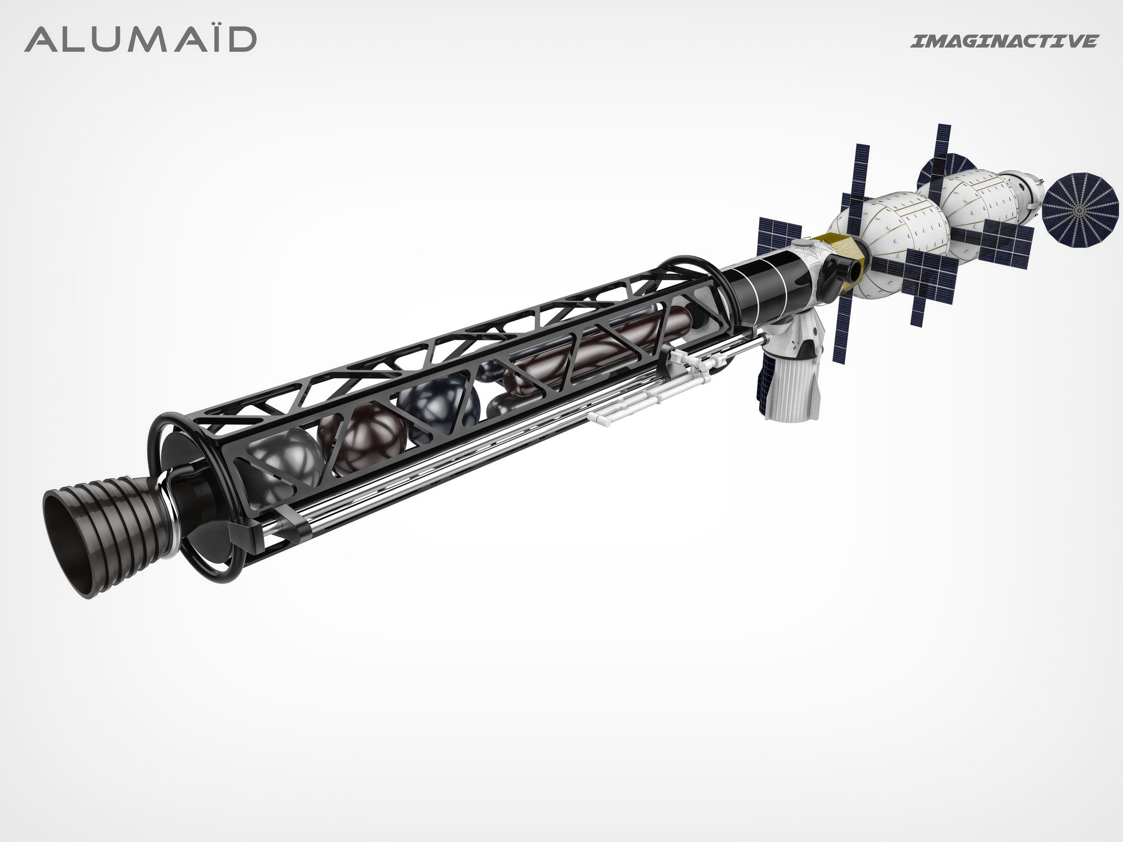 Alumaïd orbital vehicle in three-quarter view