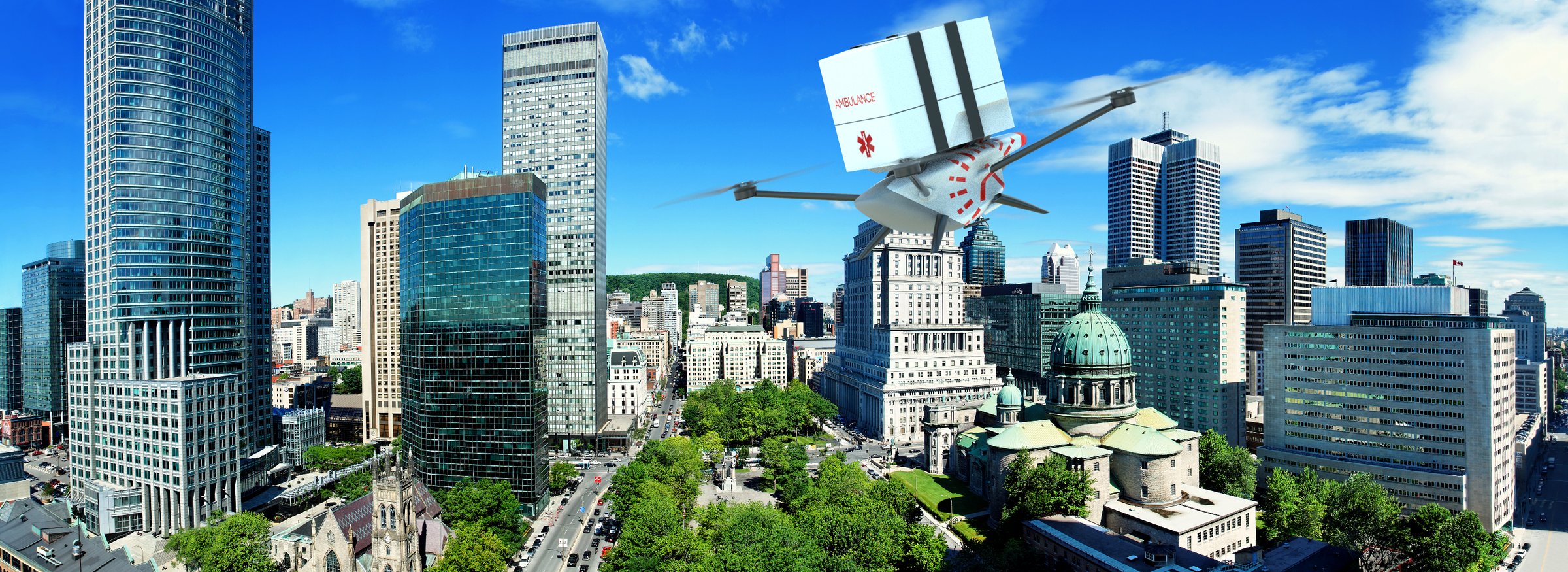 Ambular cargo drone over the skyline