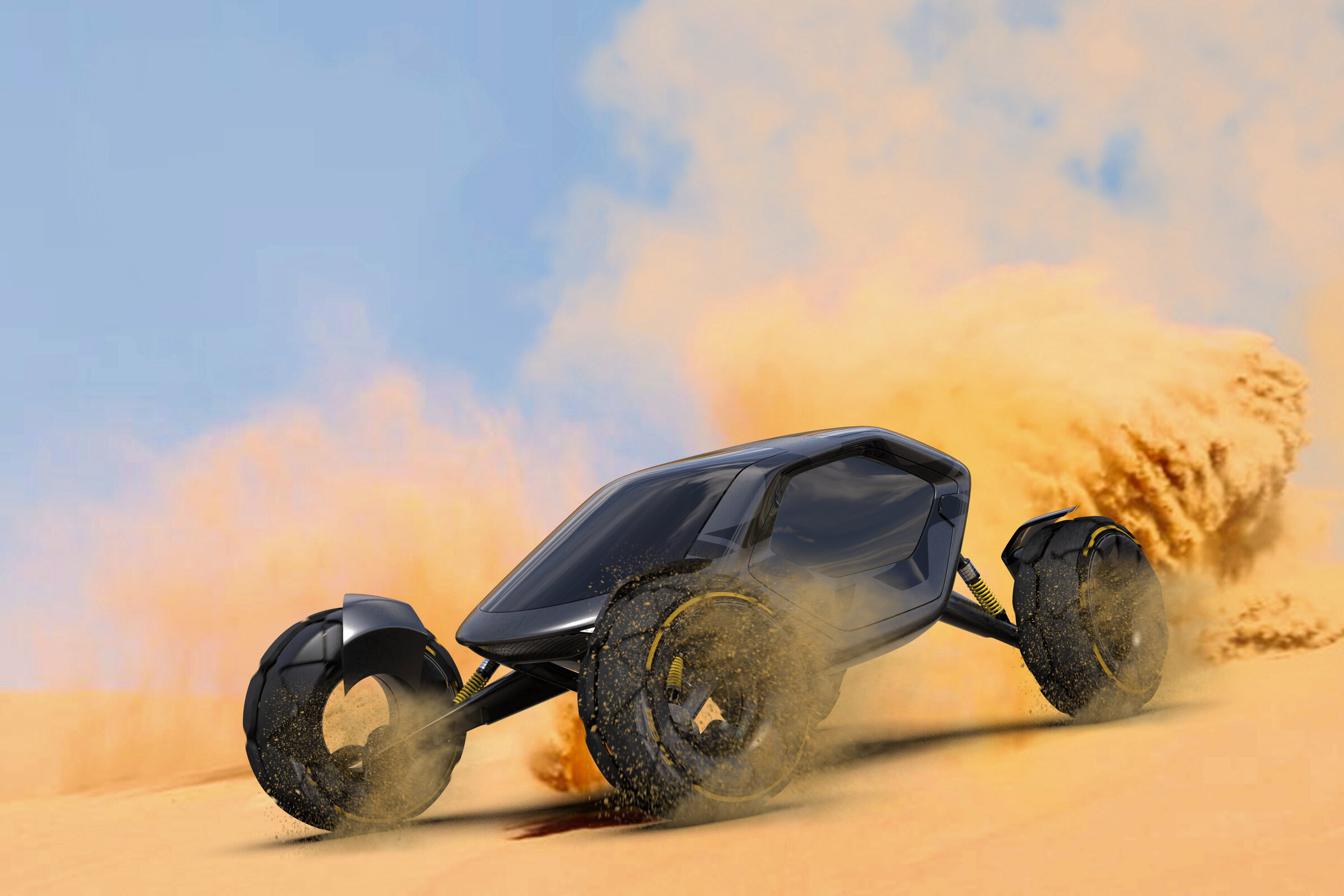 Audi Geo side profile on a sand dune under blue sky