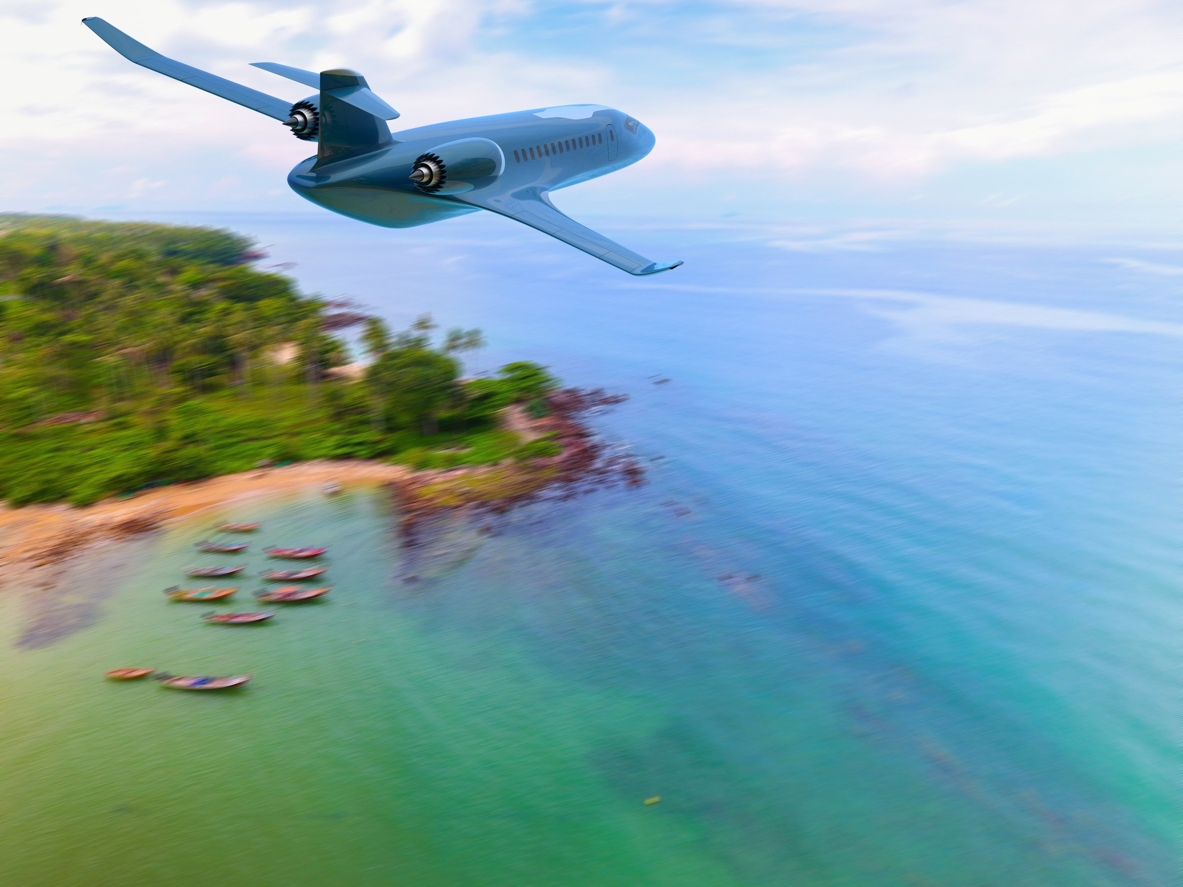 Business jet over coast