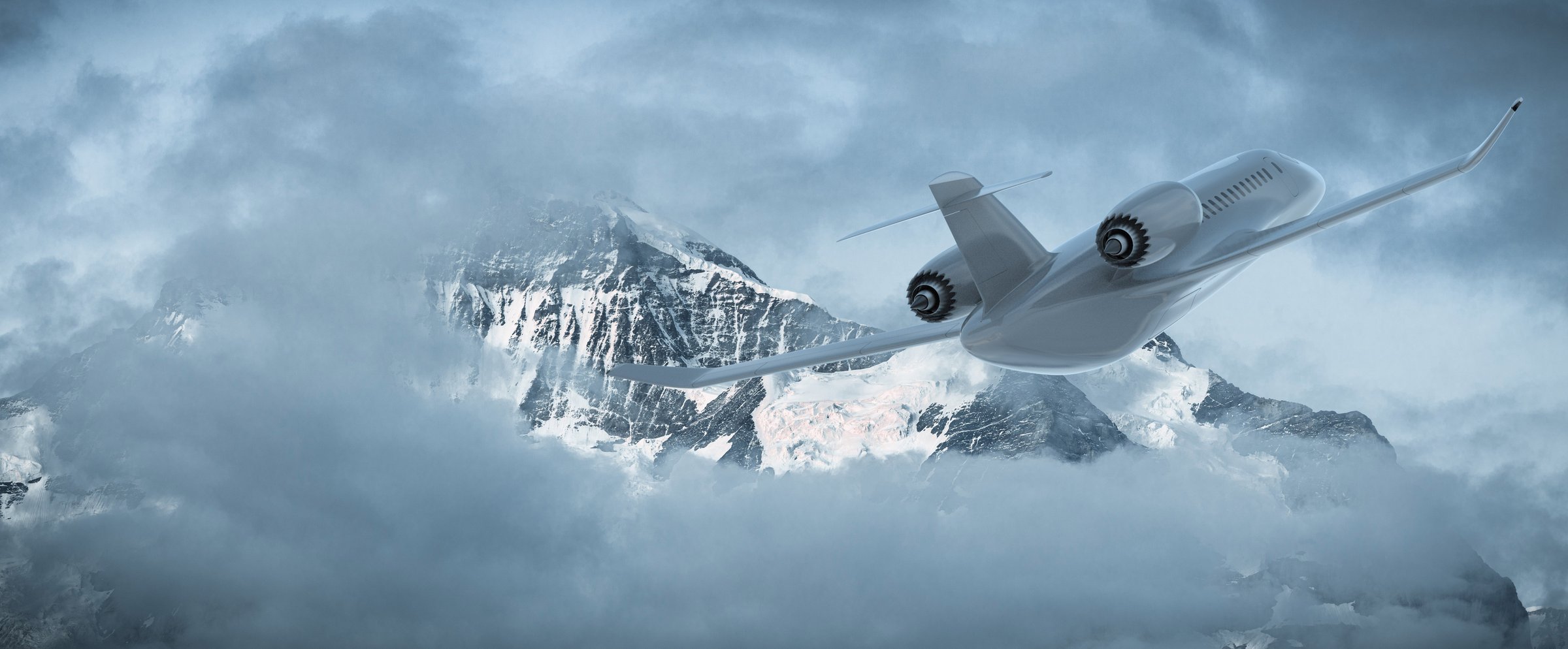 Business jet above cloud