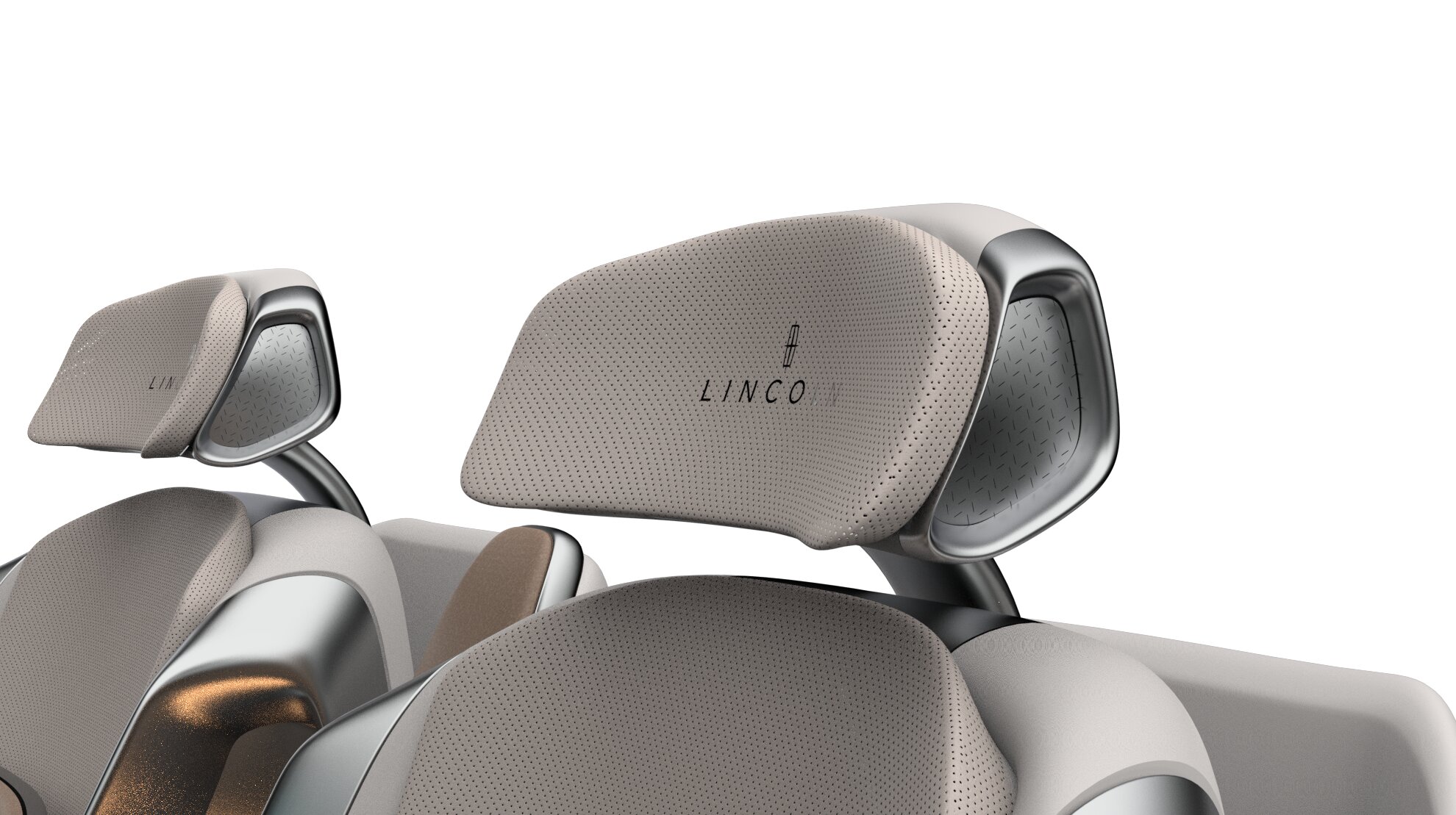Busy Chill — Lincoln headrest detail, perforated upholstery with machined frame