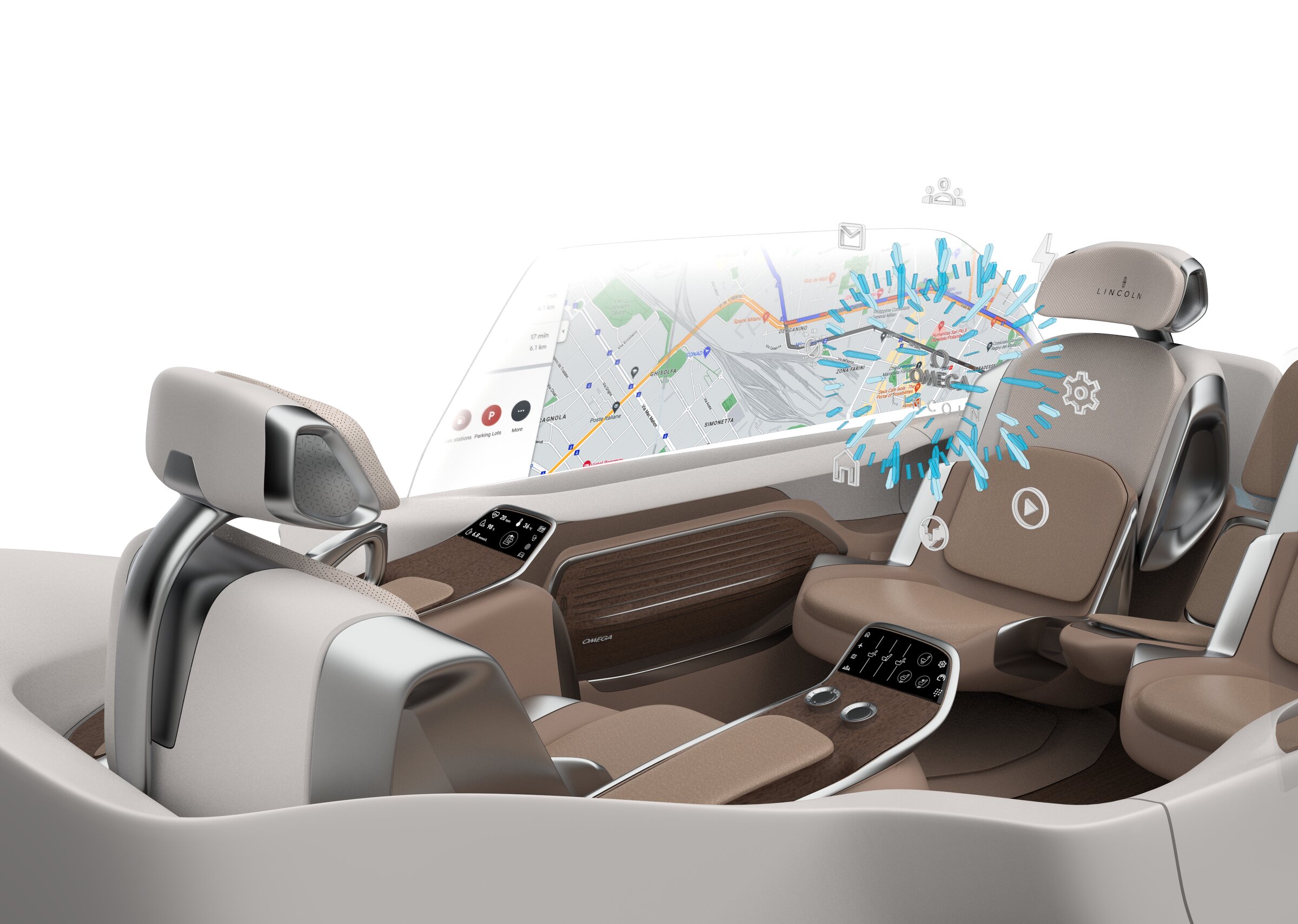Busy Chill interior — swivel seat, transforming dash, augmented-reality display