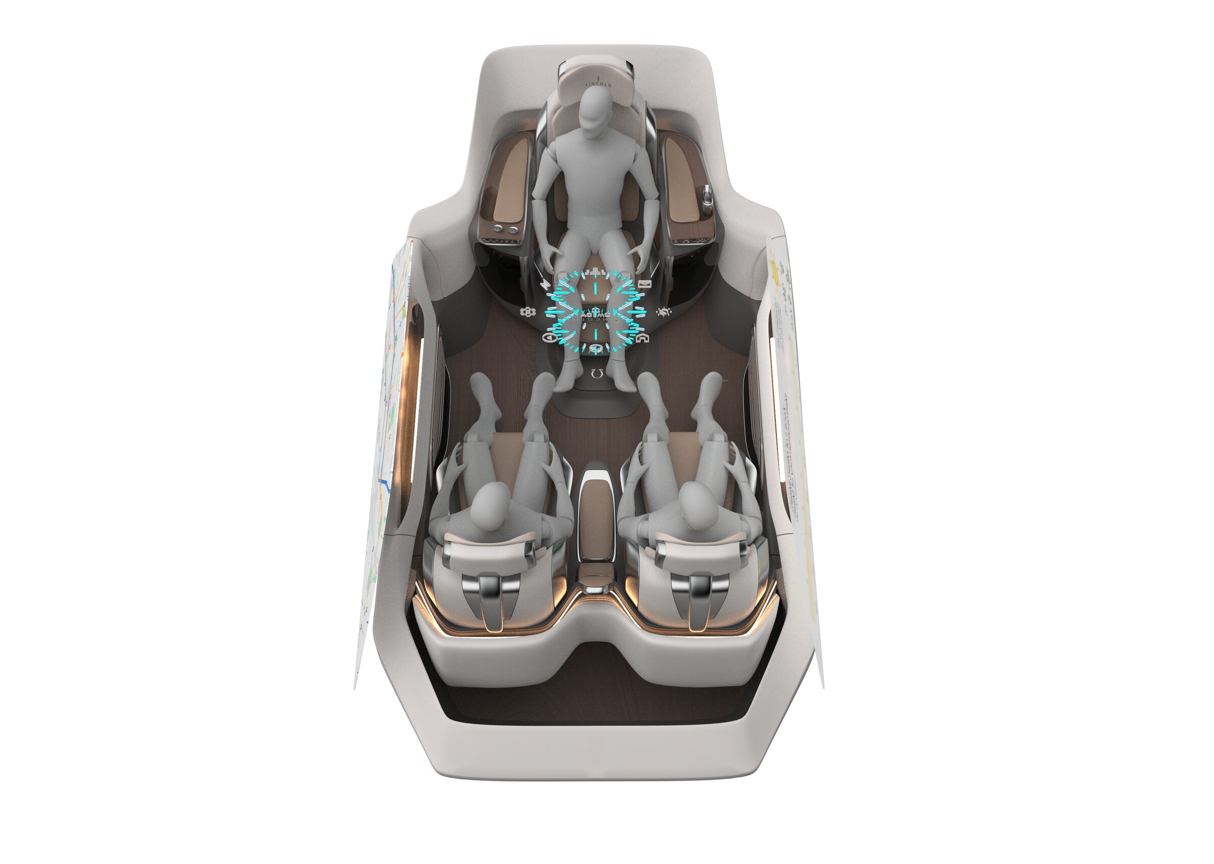 Busy Chill — occupant packaging in meeting configuration, top-down