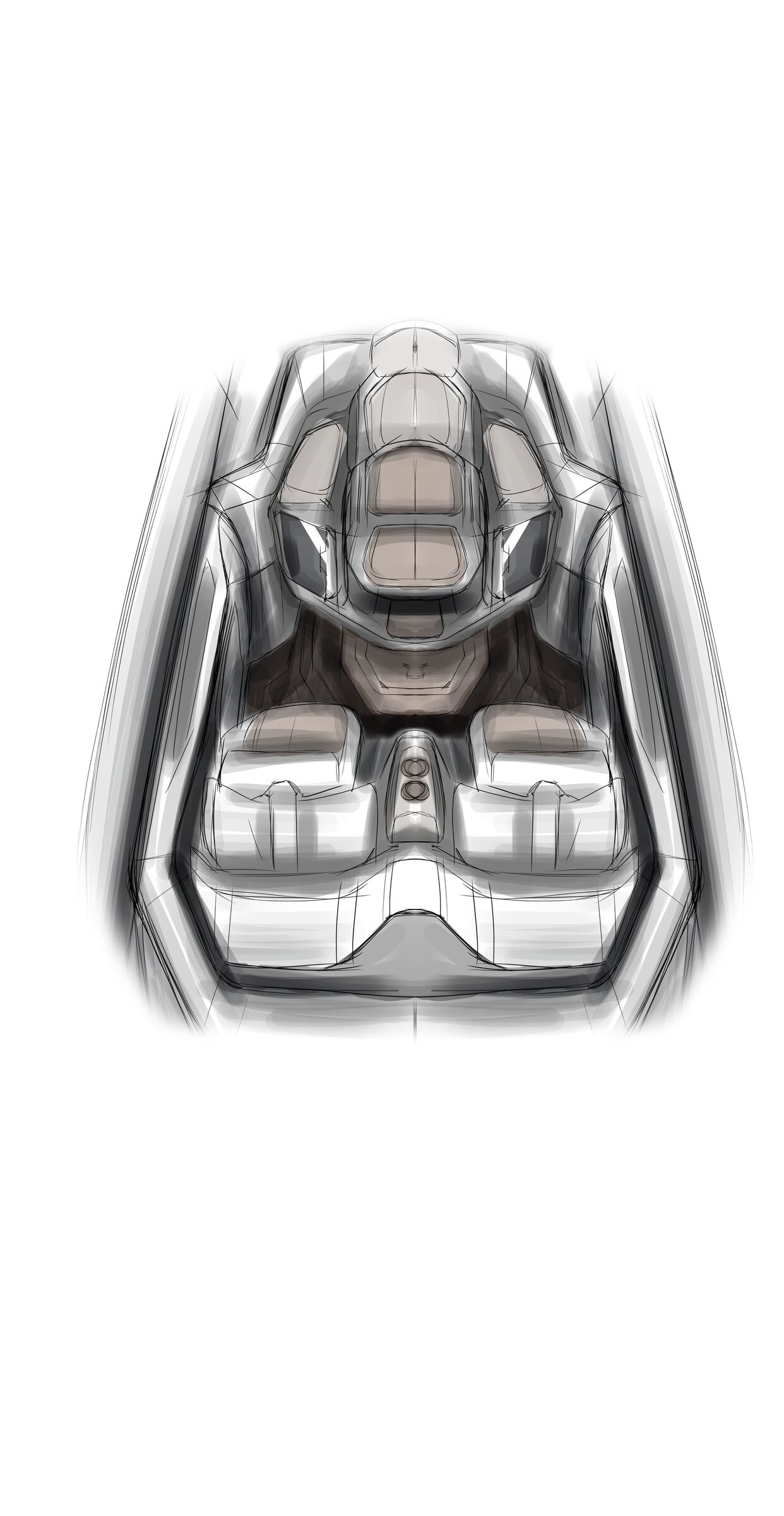 Busy Chill — early top-down interior ideation sketch exploring the swivel-seat package