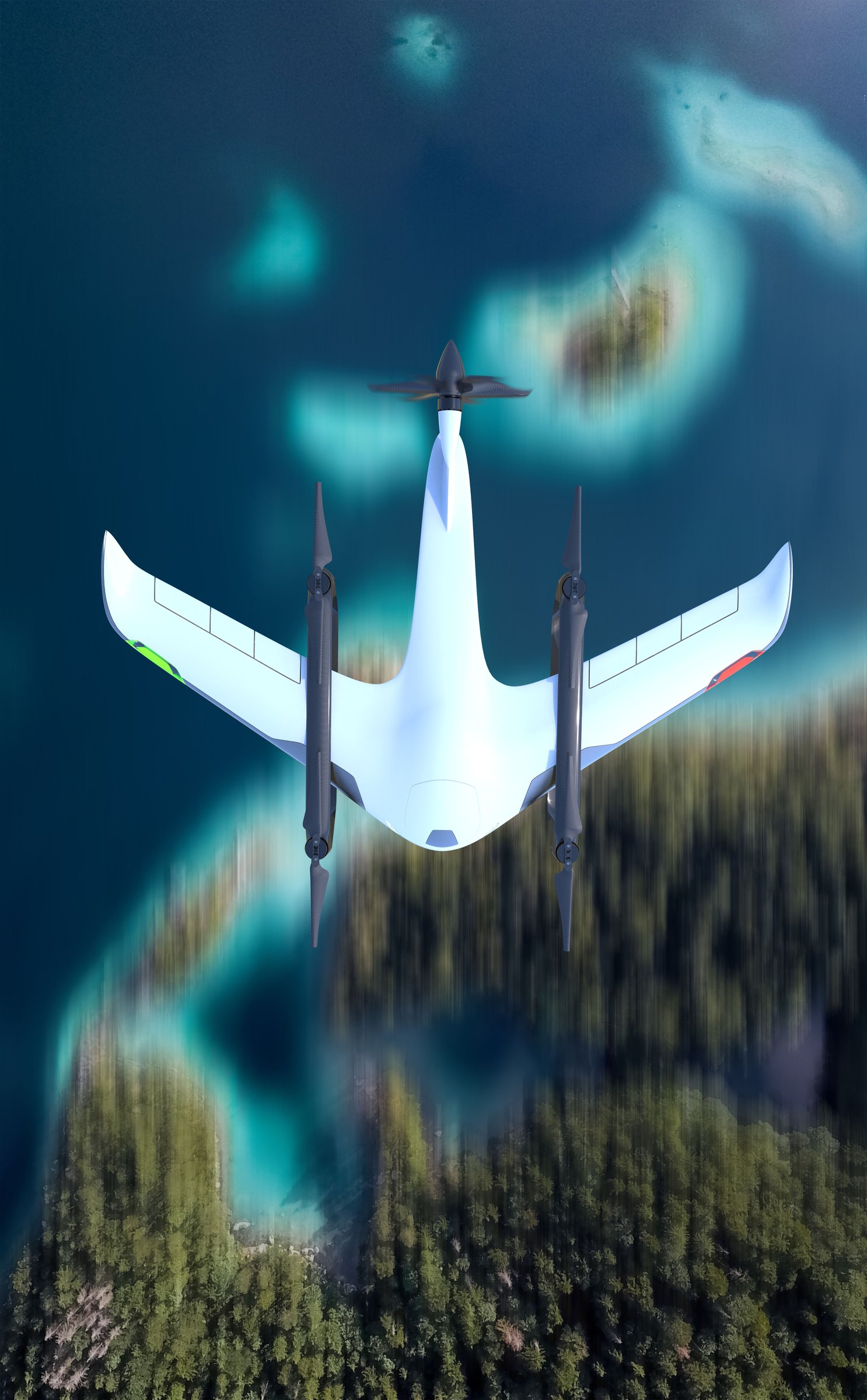 Top-down view of Condor drone over forest and reef