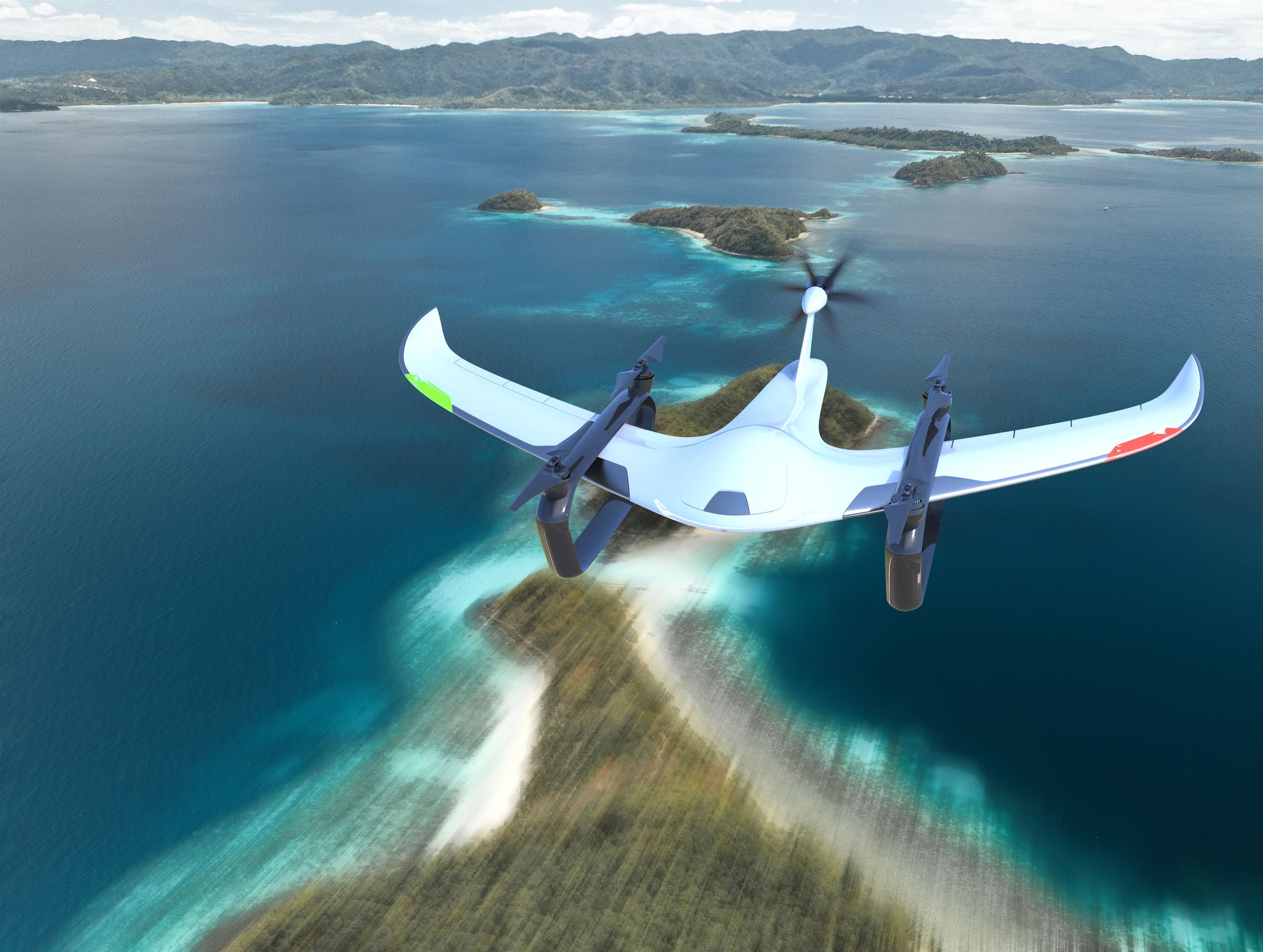 Condor drone over tropical islands and reef
