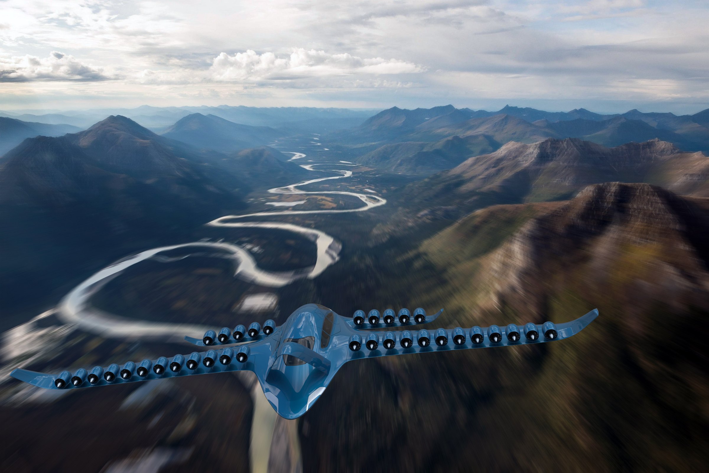 Eagle EVTOL on approach over a major city skyline