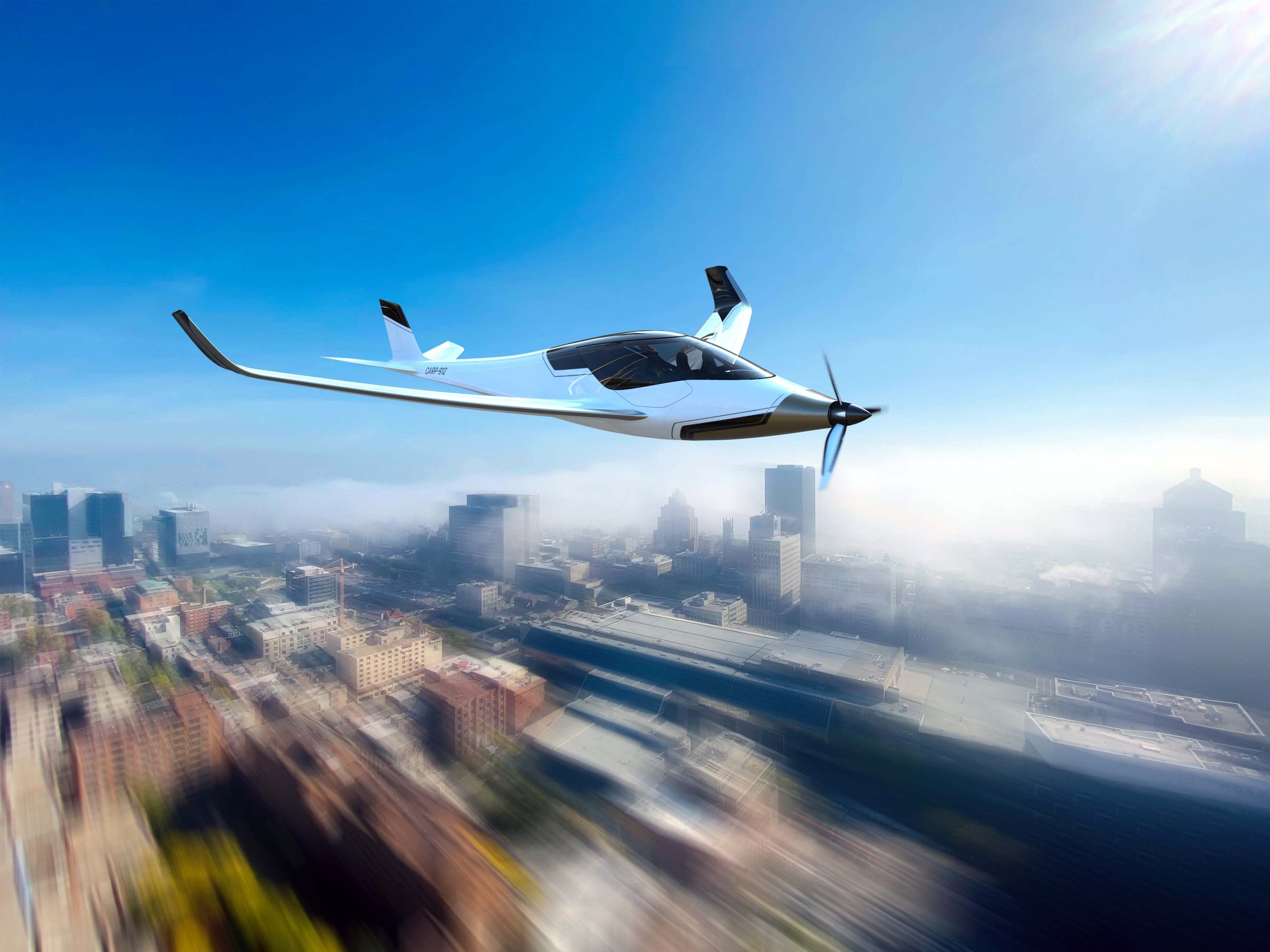 eAir above a city with low fog