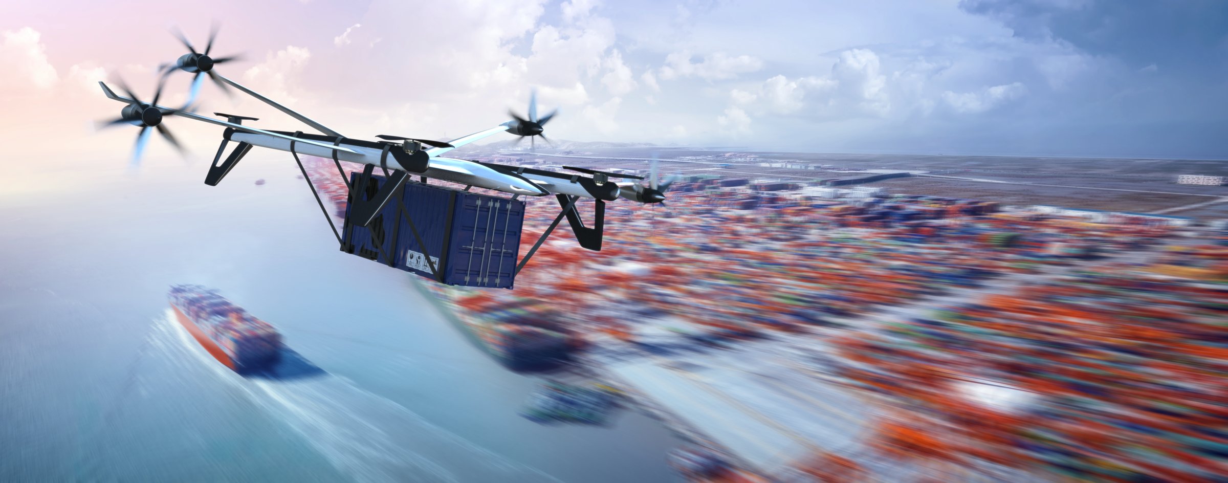 eCargo carrying a container over a container terminal