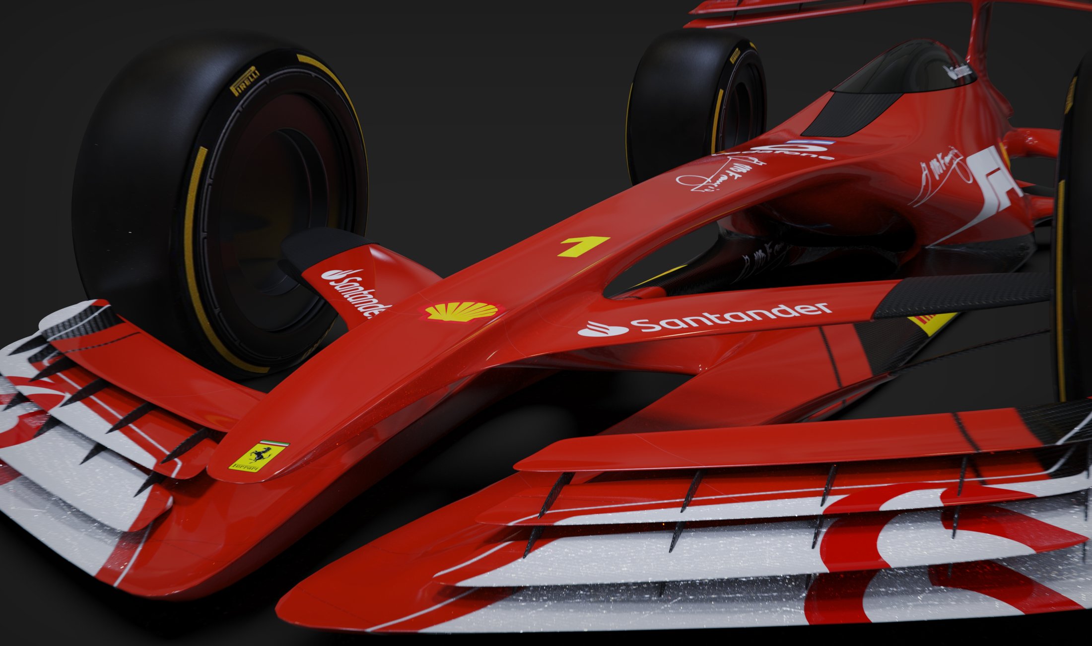 Close view of the F1 Fangio front wing and suspension