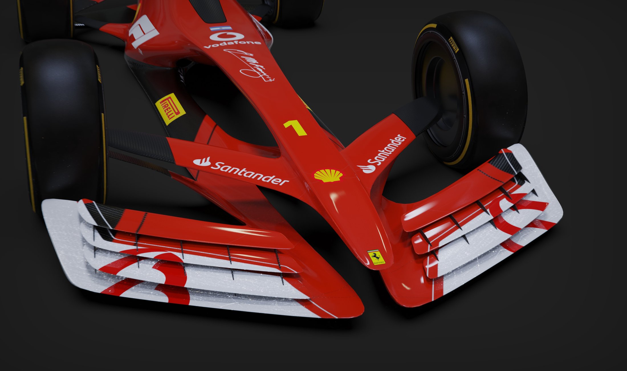 Close view of the F1 Fangio nose and front wing