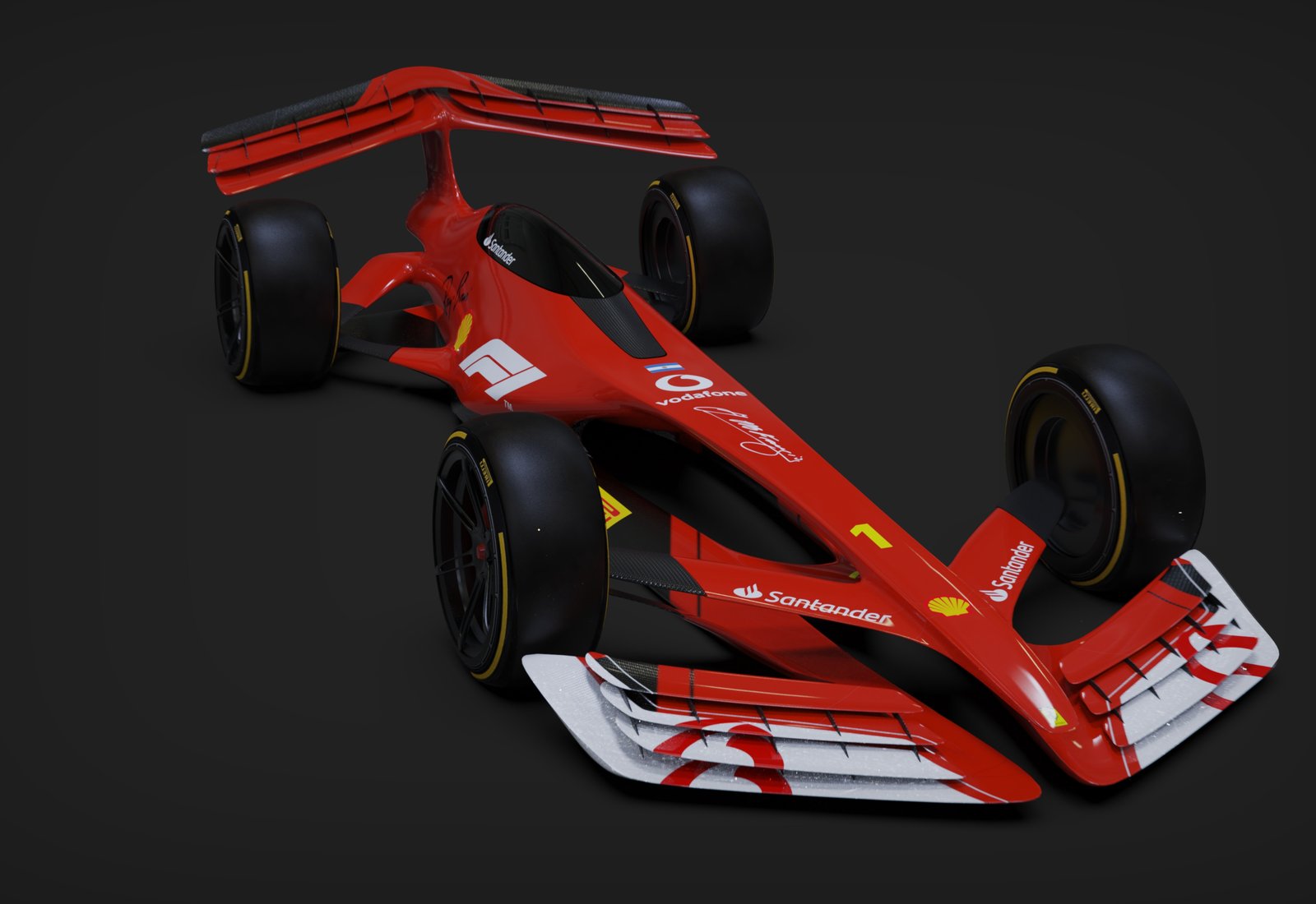 F1 Fangio — Formula 1 concept in Scuderia red with Fangio tribute livery