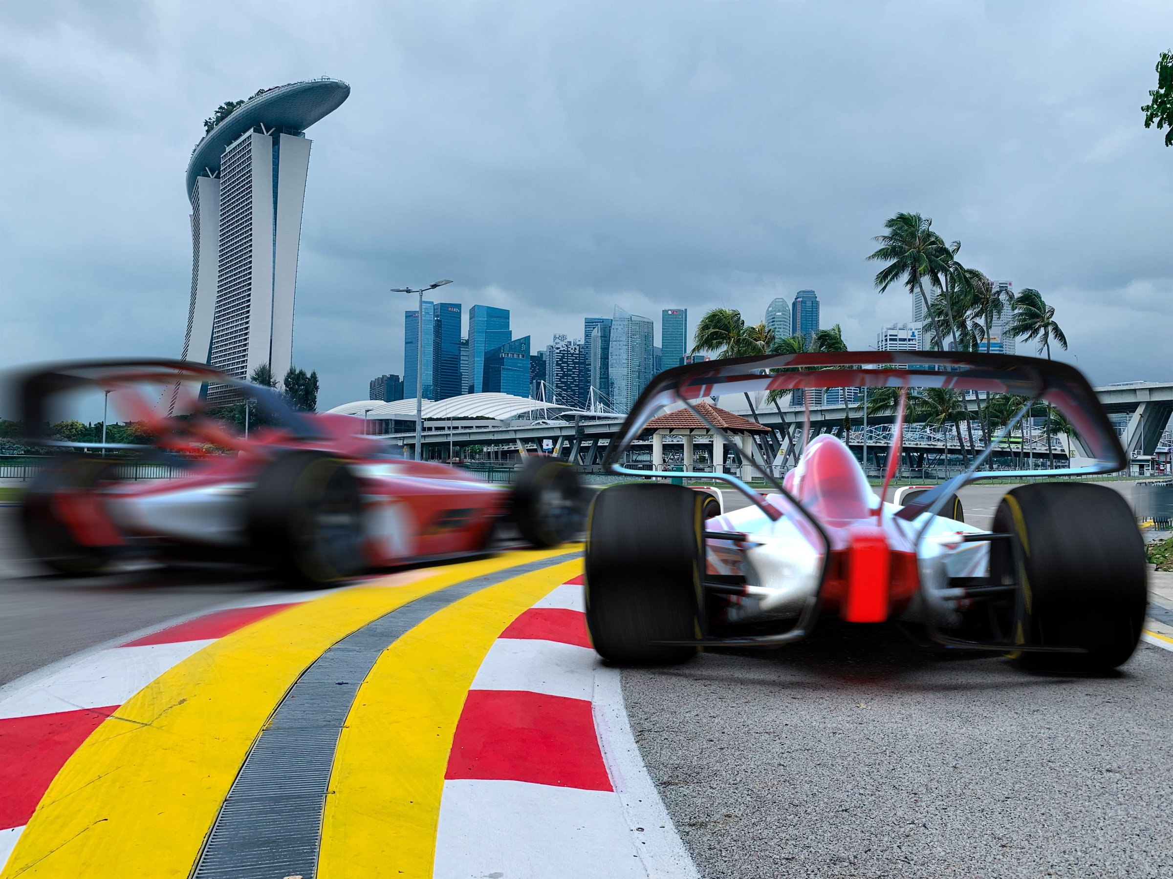 Two F1 concepts racing through Singapore street circuit