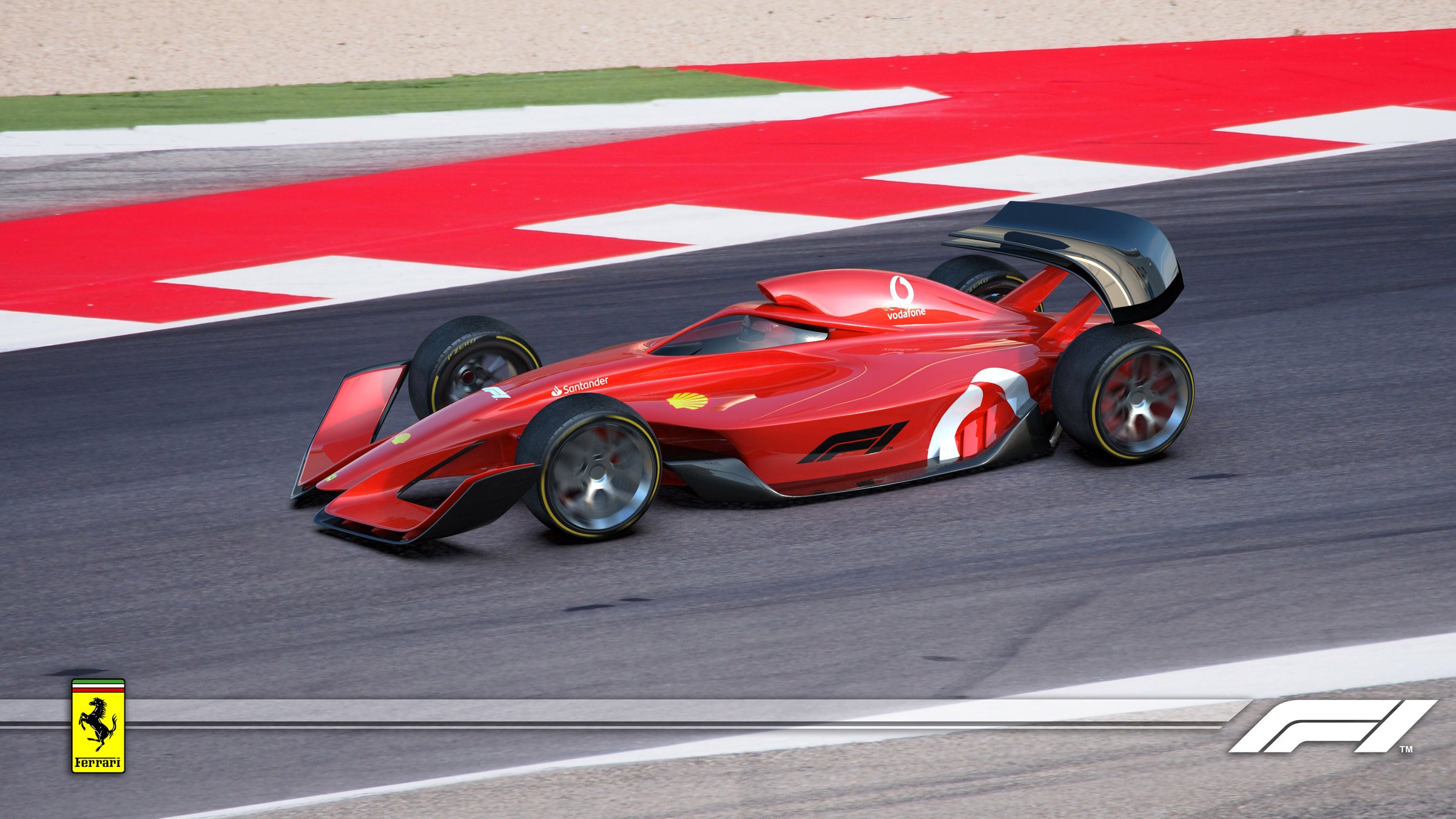 F1 concept side profile on a red and white circuit