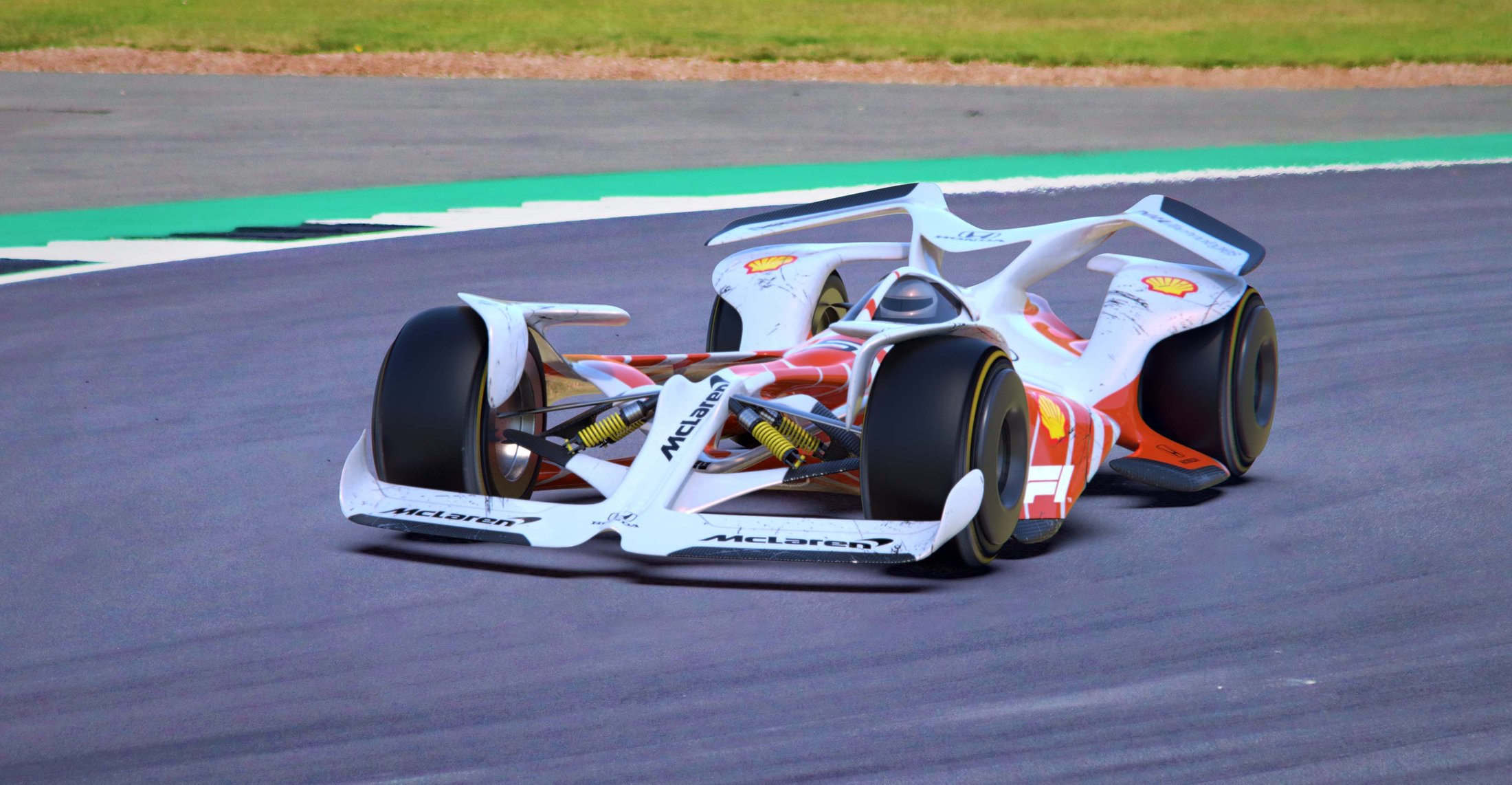 F1 McLaren concept head-on at a corner