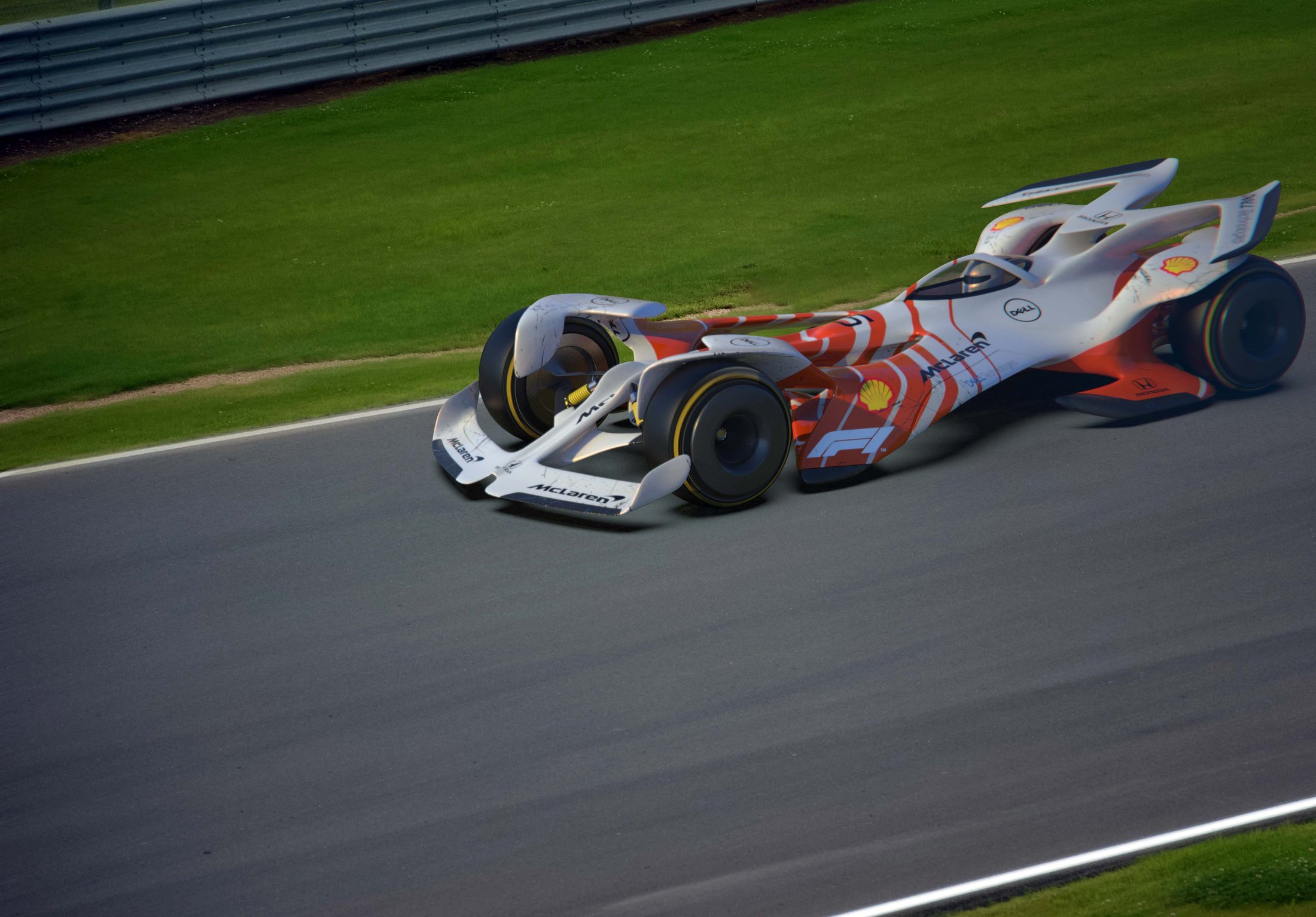F1 McLaren concept from behind on track