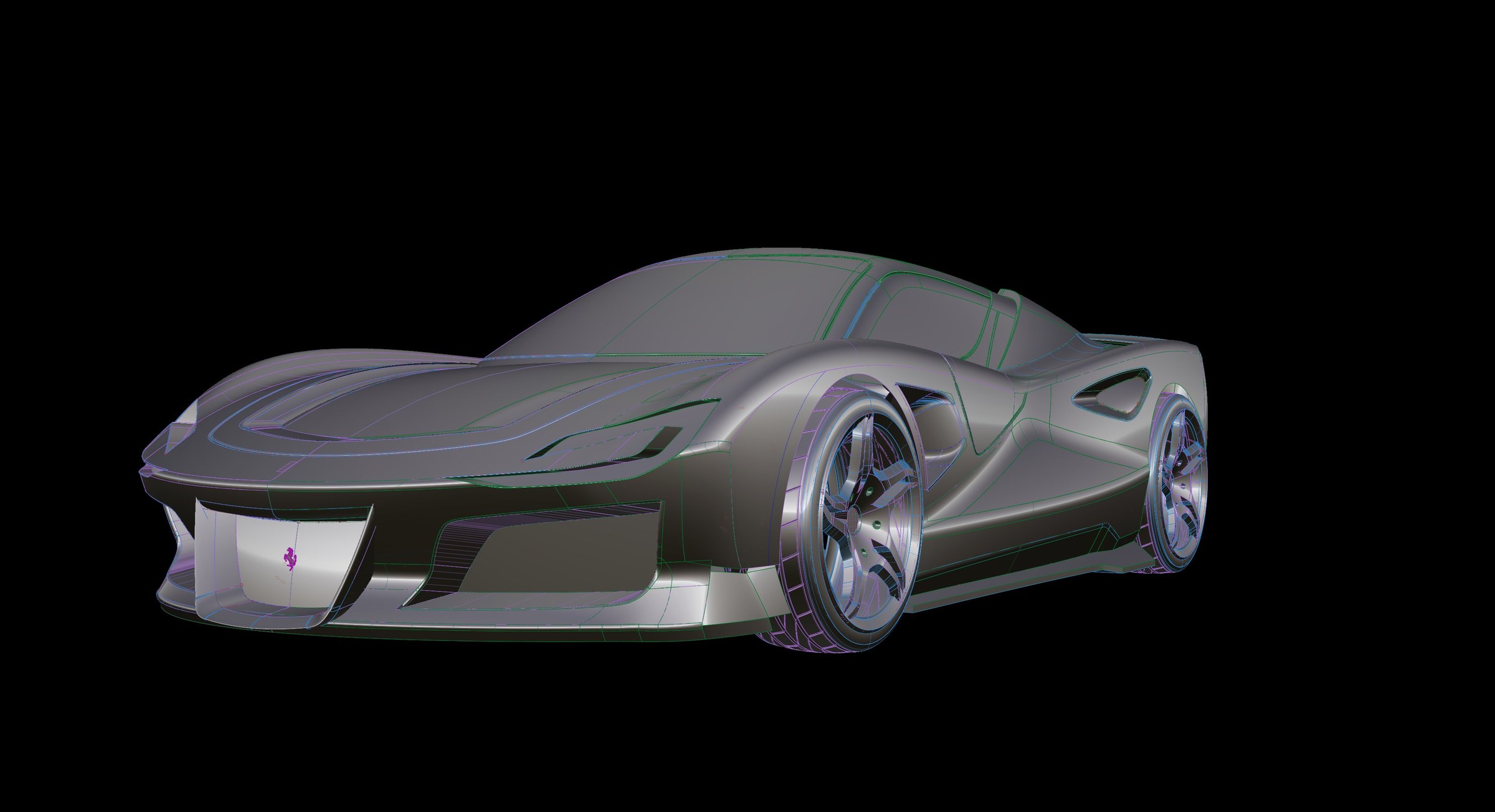 Ferrari FS90 rear three-quarter NURBS patch layout in Alias