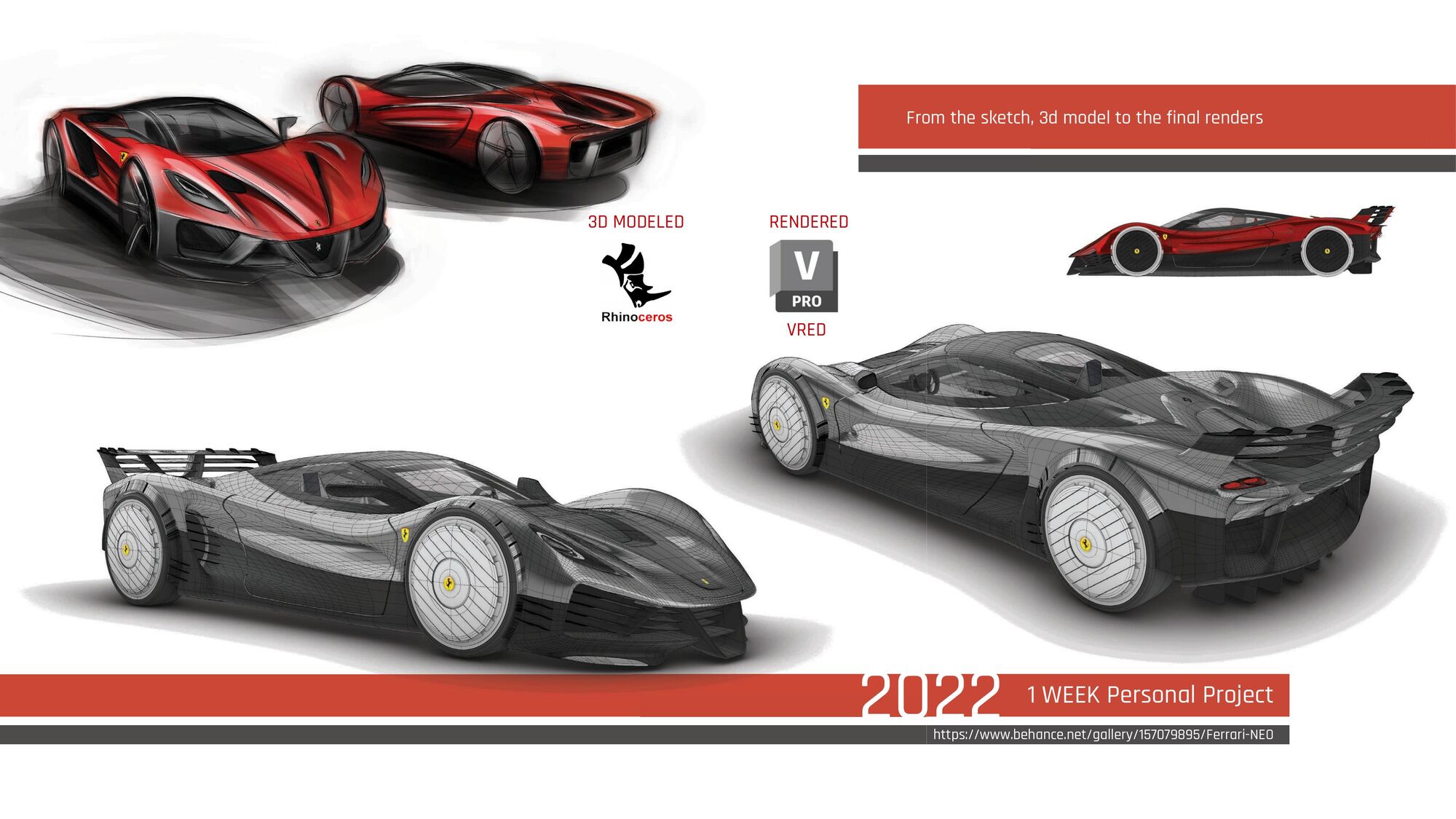 Ferrari NEO Rhinoceros wireframe and rendered process page