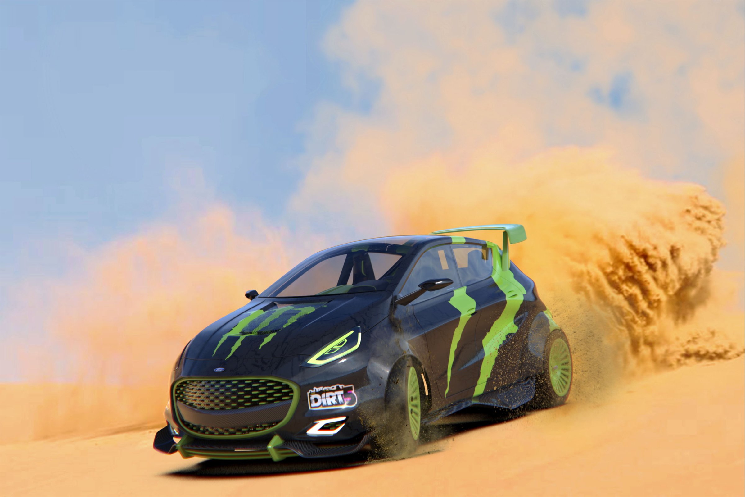 Ford Fiesta concept drifting on a desert dune