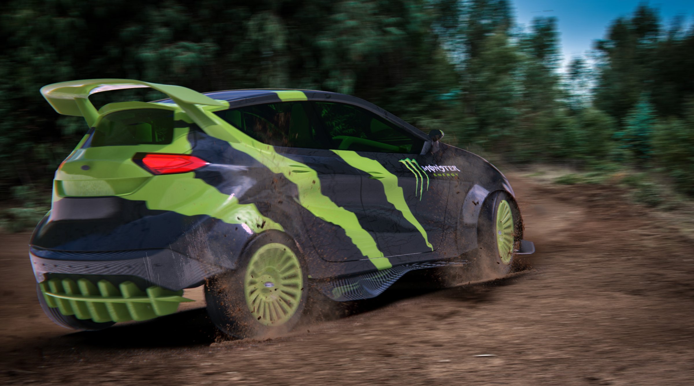 Ford Fiesta concept drifting through a forest stage