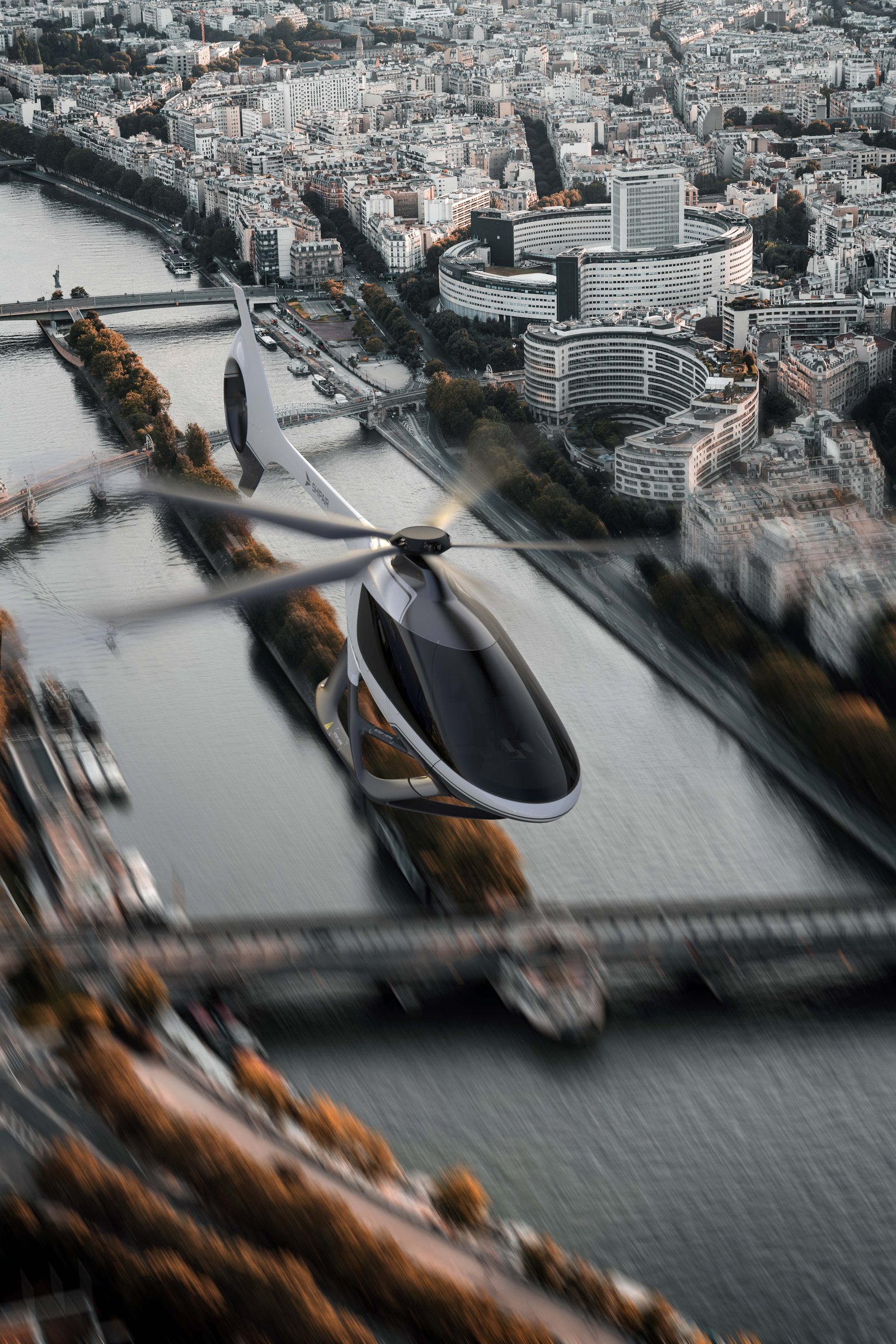 Helicopter over a river