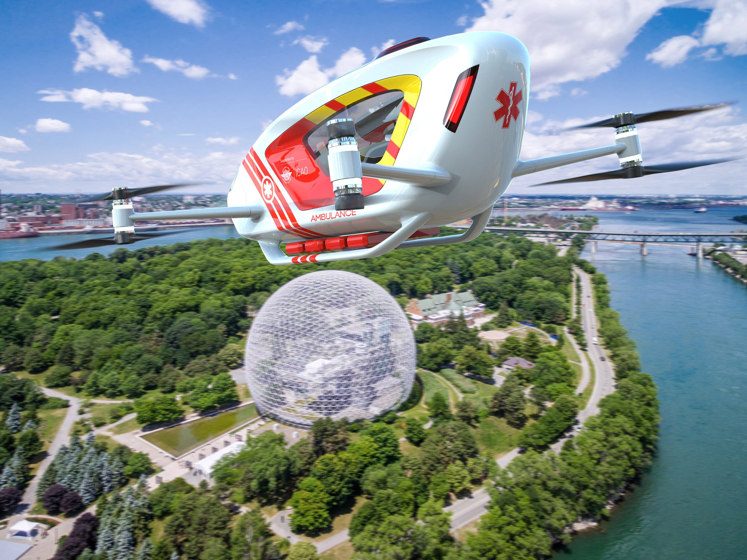 ICAO-supported Ambular air ambulance over Montreal Biosphere