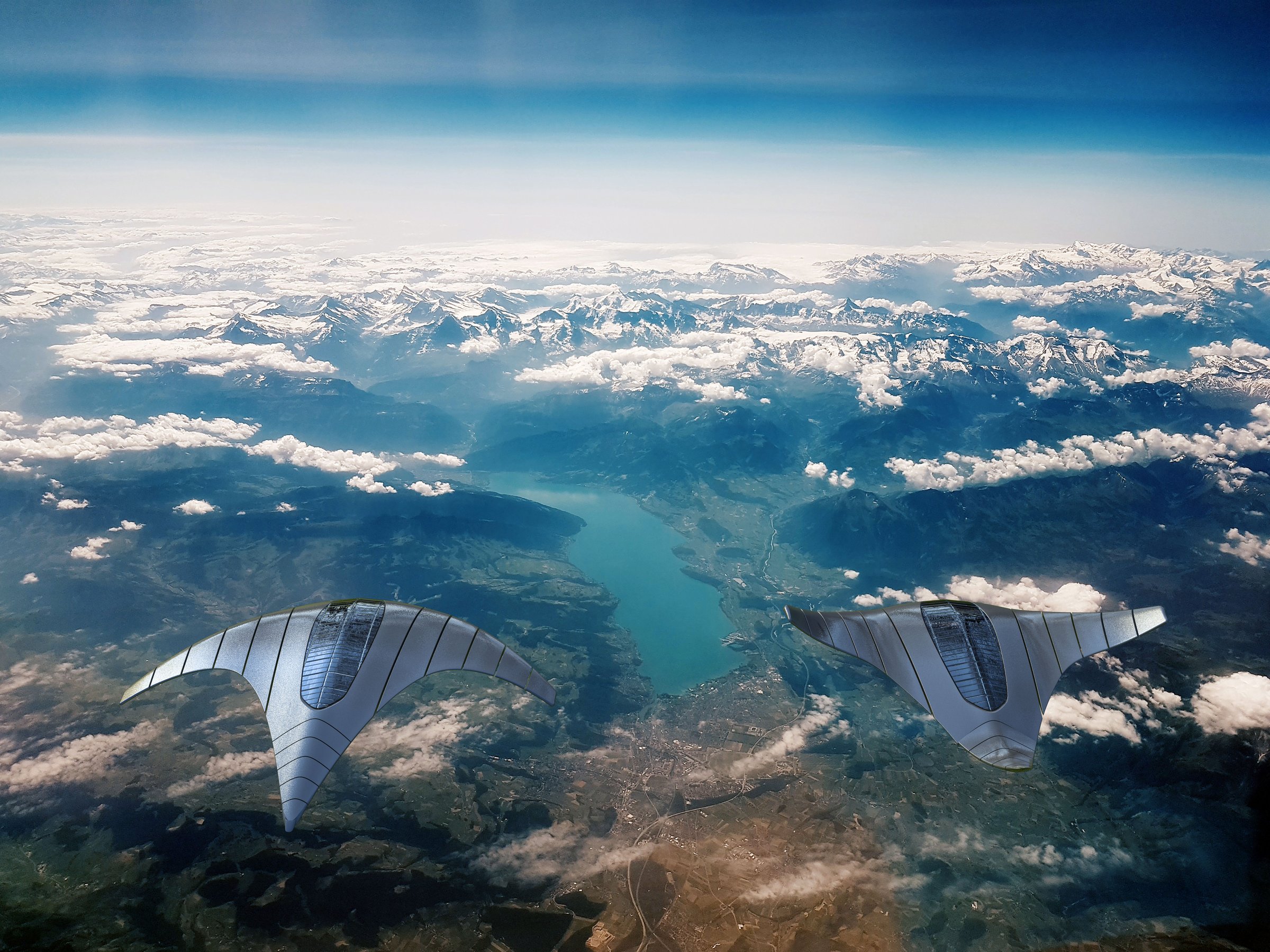 Mobula solar manta-wing high-altitude aircraft over the Alps