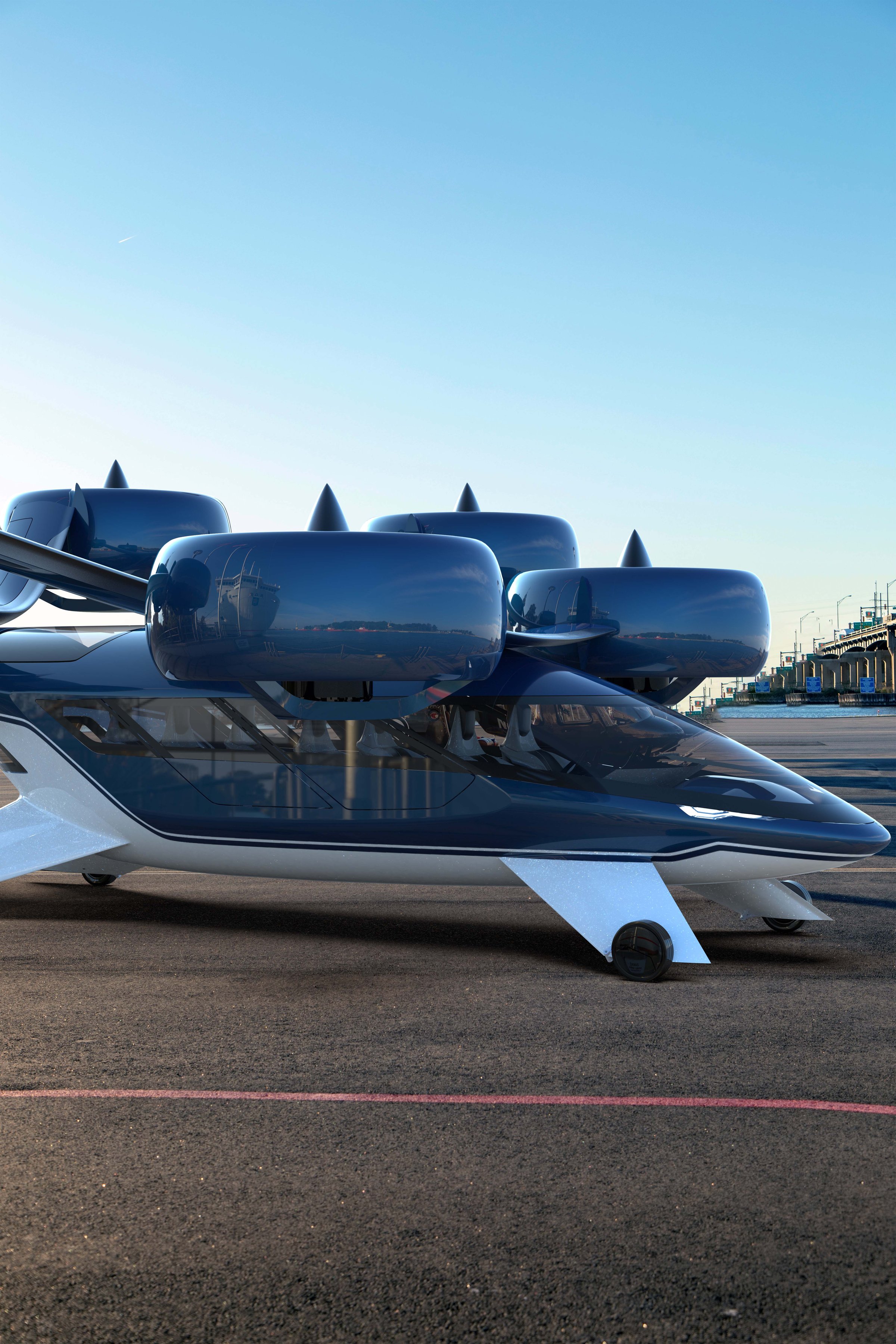 Urbaneer multi-fan eVTOL parked on the apron