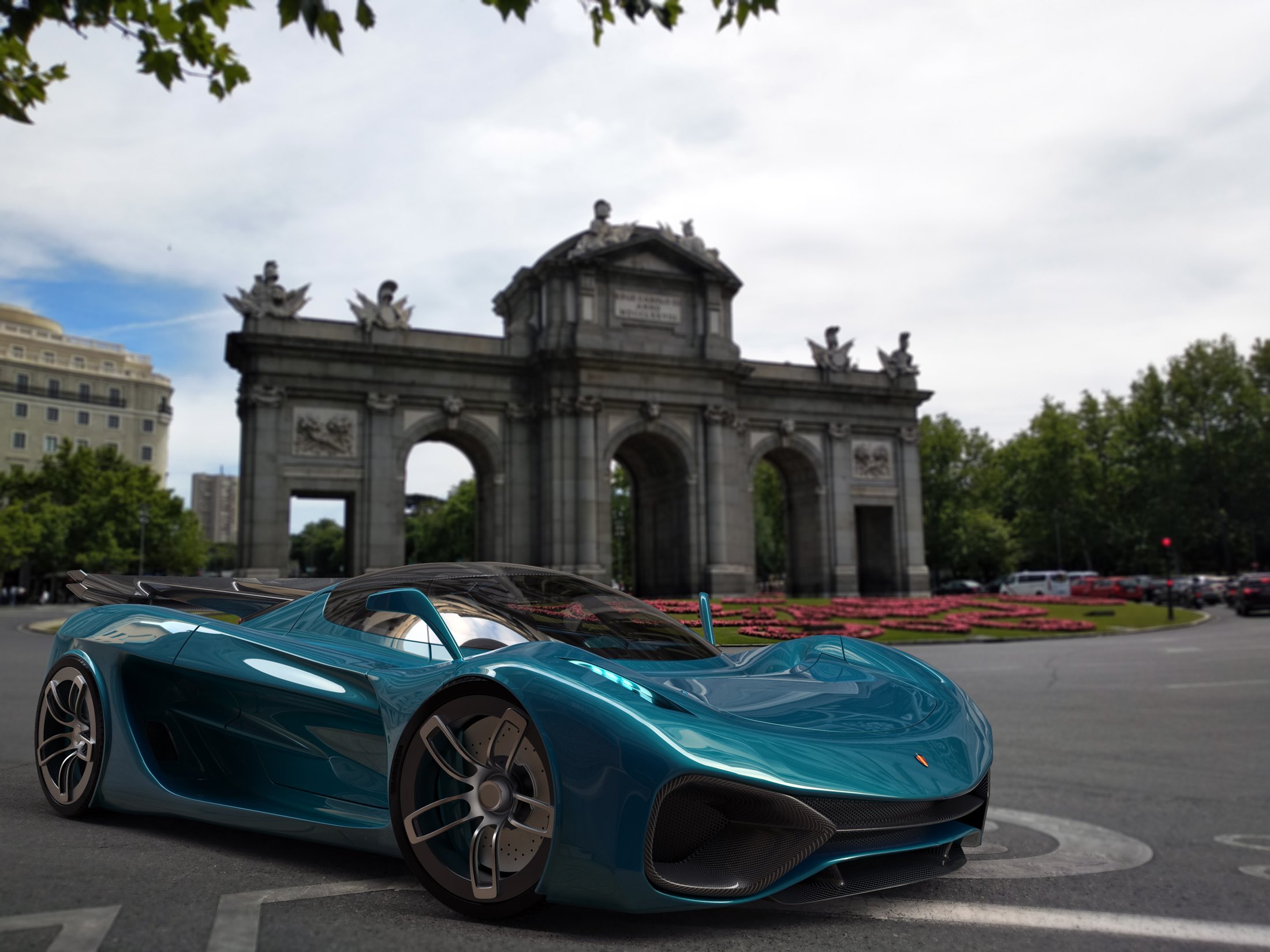 Koenigsegg concept in front of the Puerta de Alcalá, Madrid