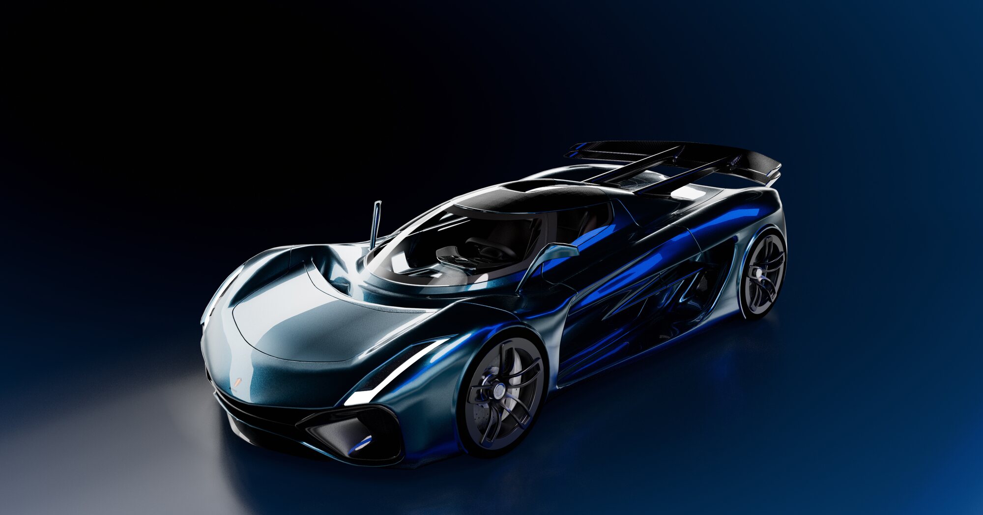Koenigsegg concept, elevated three-quarter front studio render