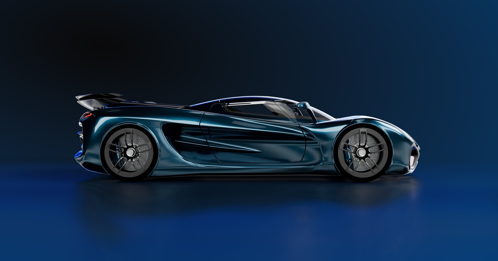 Koenigsegg concept, side profile studio render, door open