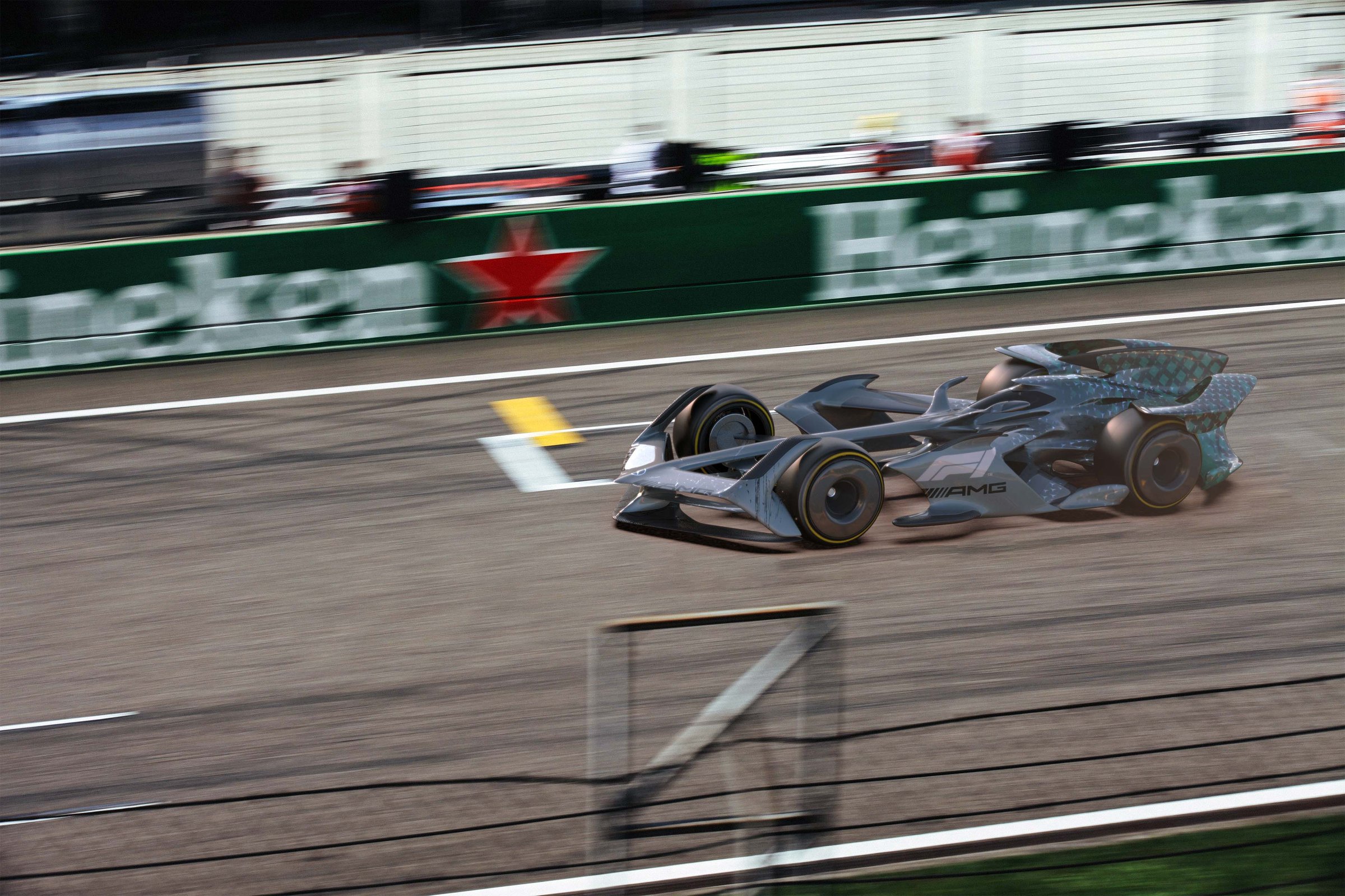 Mercedes-AMG F1 concept, hard pan along a pit straight