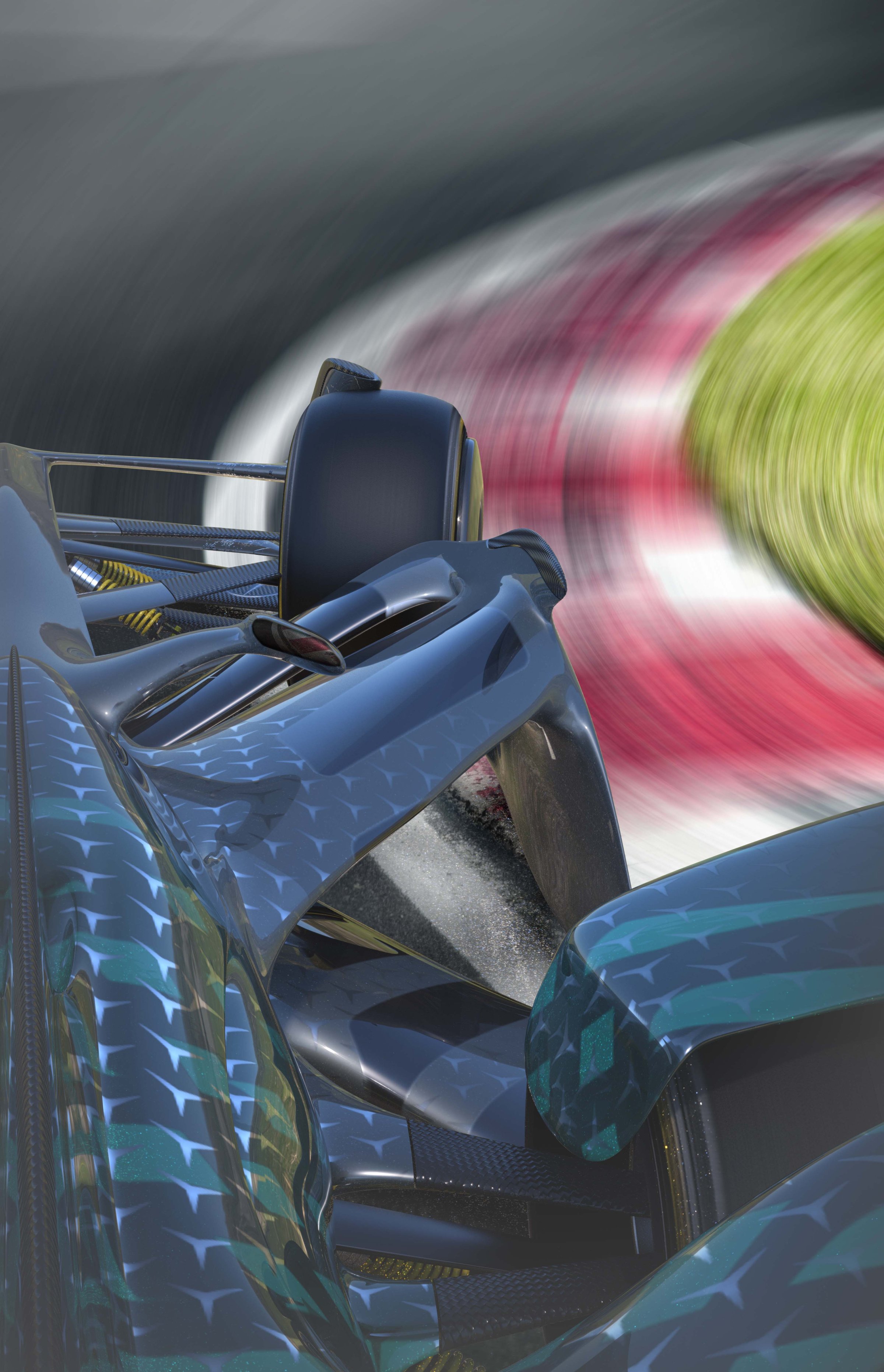 Mercedes-AMG F1 concept, close detail of cockpit and aero arms