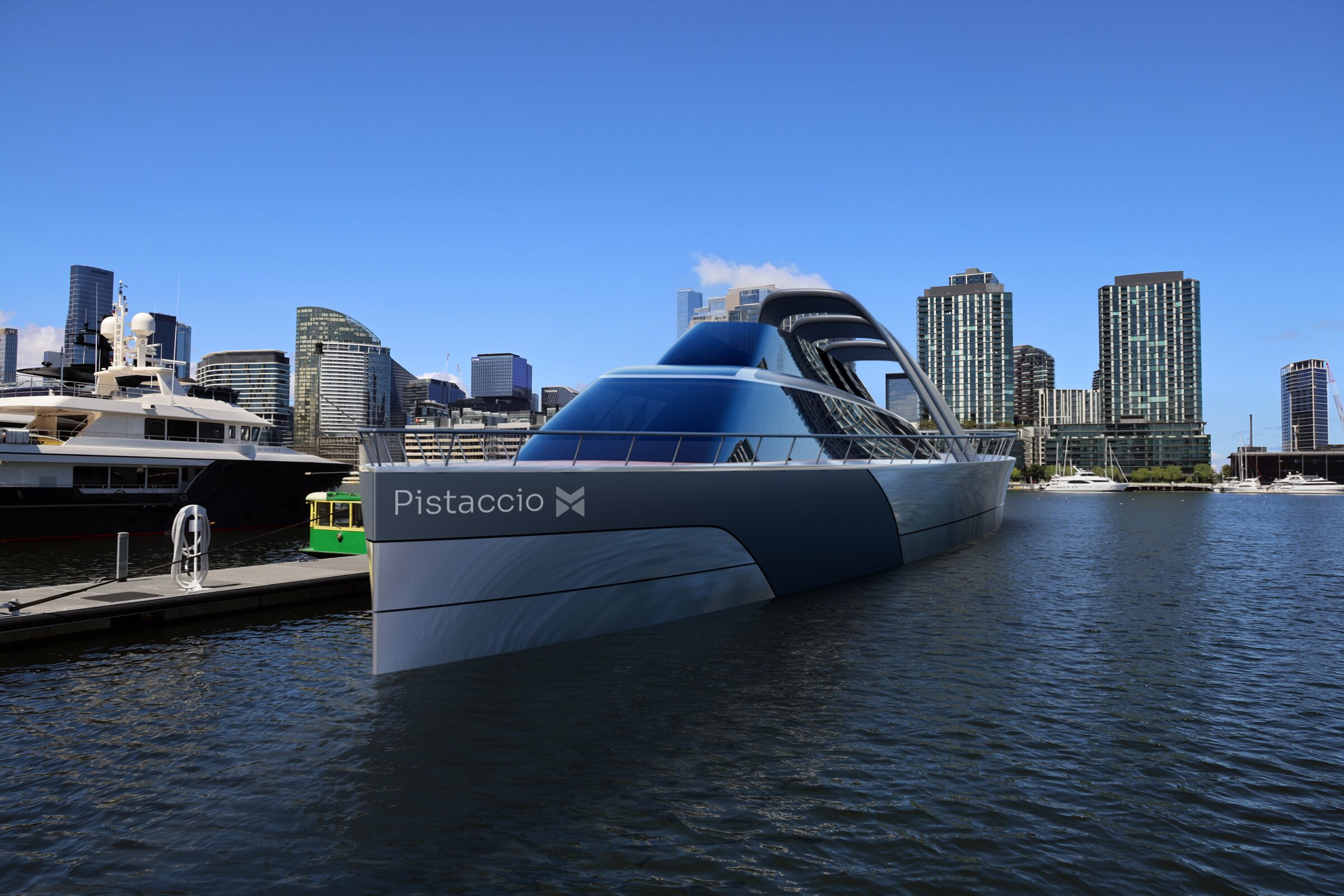 Pistaccio yacht concept berthed at a city marina
