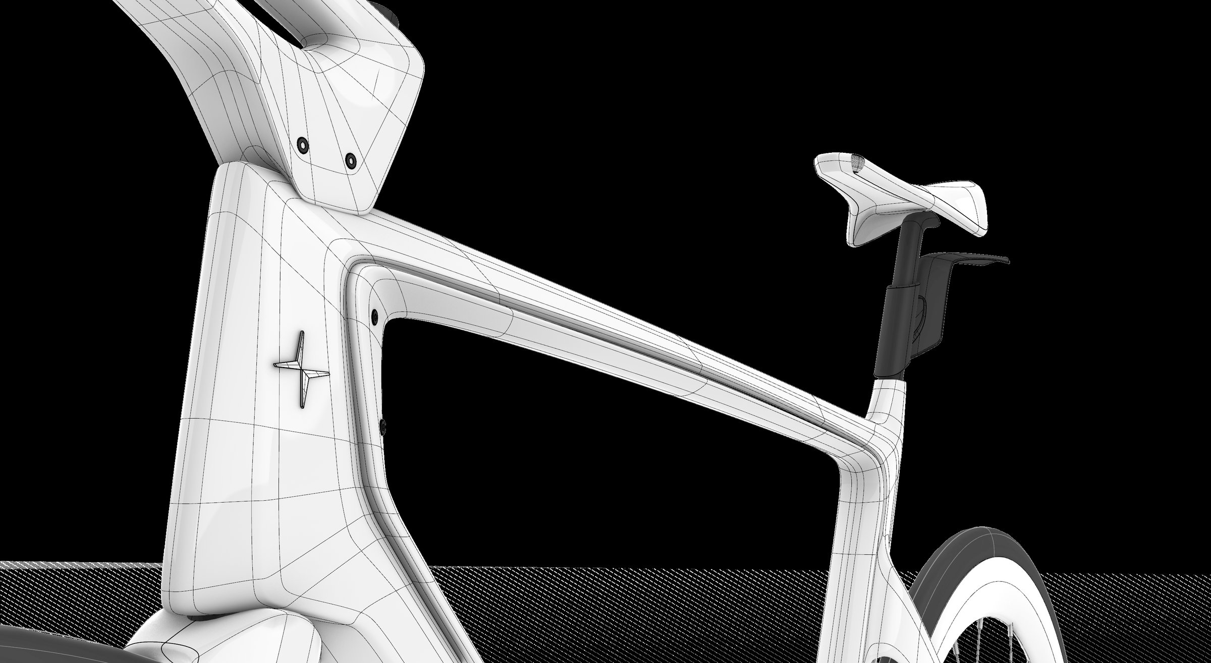 Rhino viewport of the bike frame and seat post detail