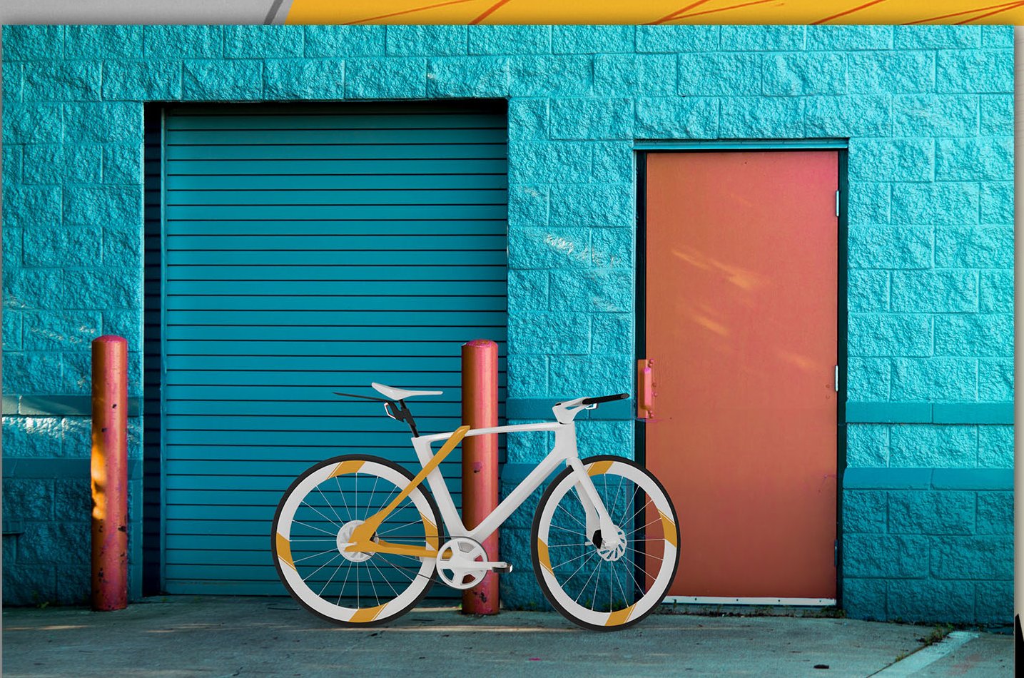 Polestar Constellation bike leaning on a teal wall