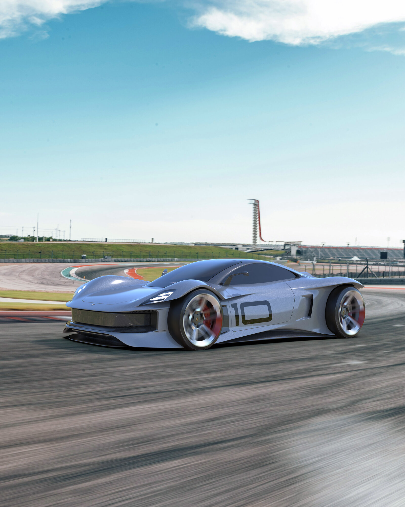 Porsche 10 — track action at COTA, front three-quarter