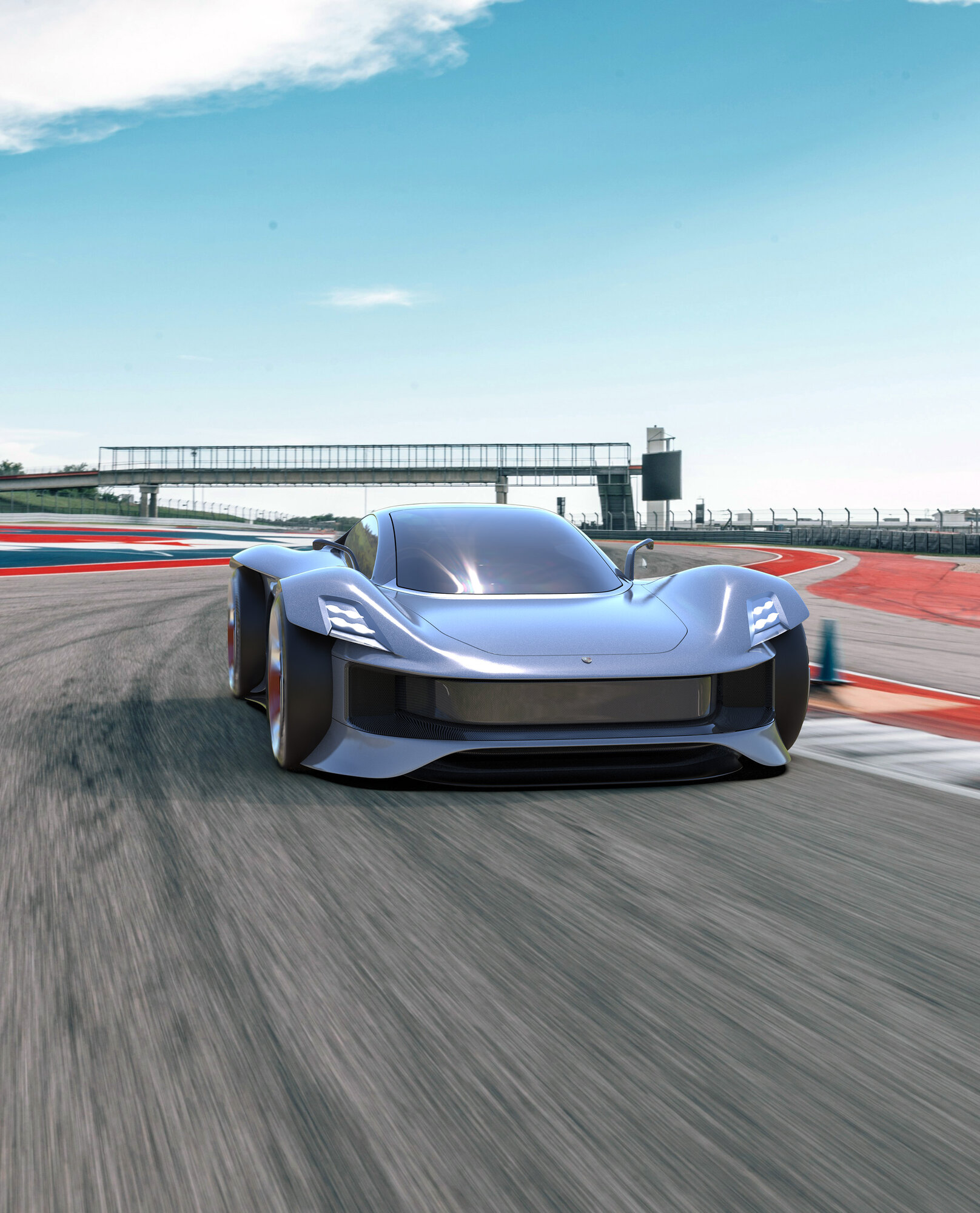 Porsche 10 — track action, head-on motion shot