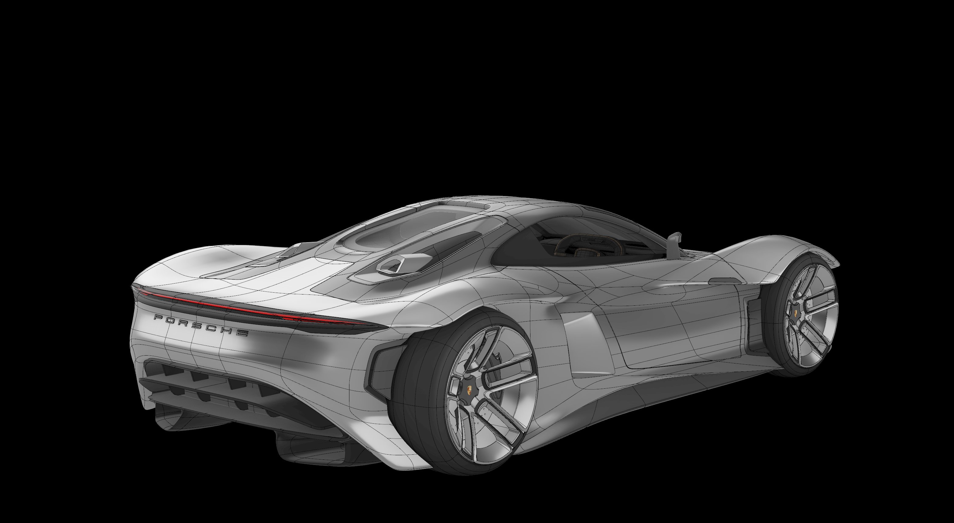Porsche Concept — three-quarter front wireframe