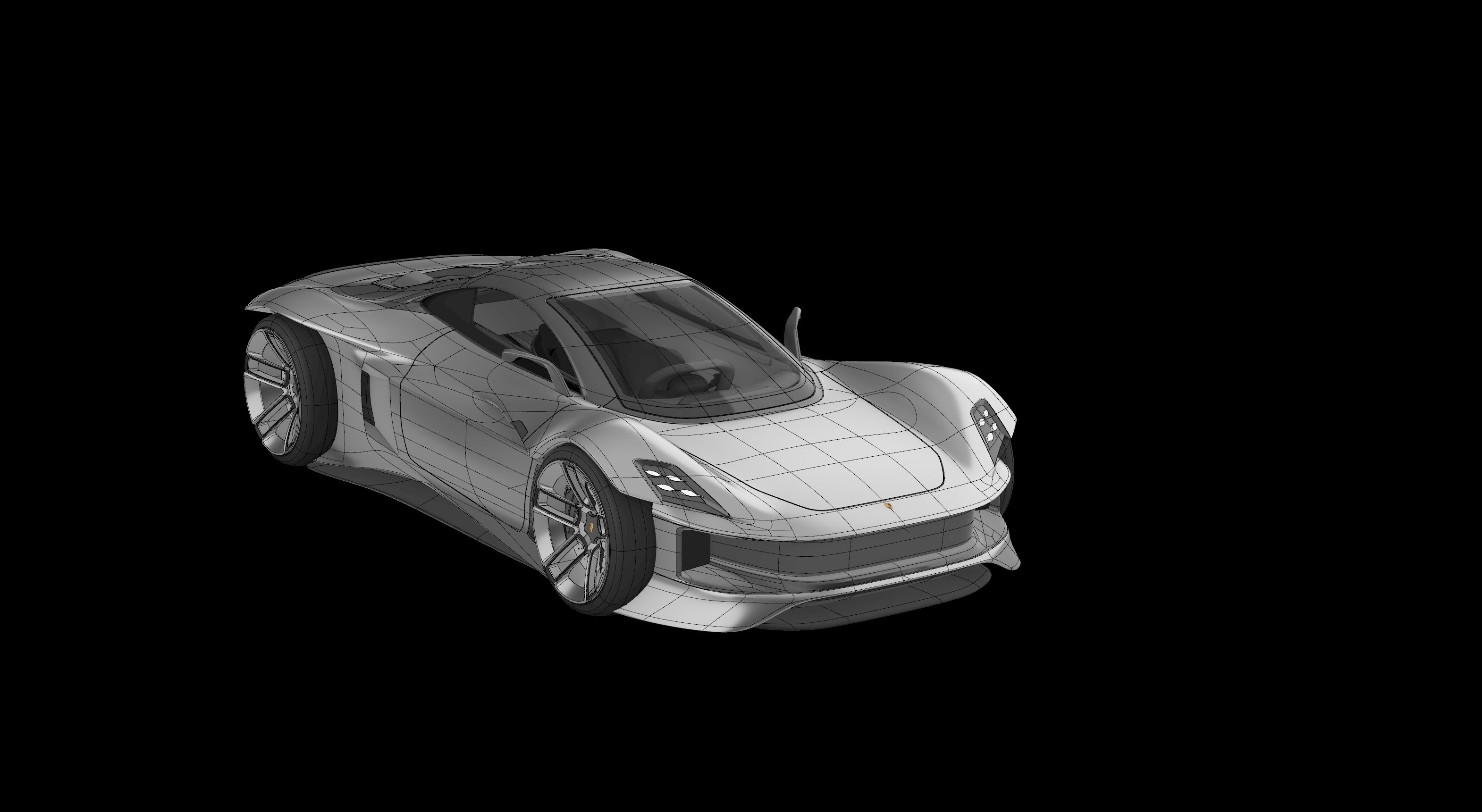 Porsche Concept — three-quarter rear wireframe