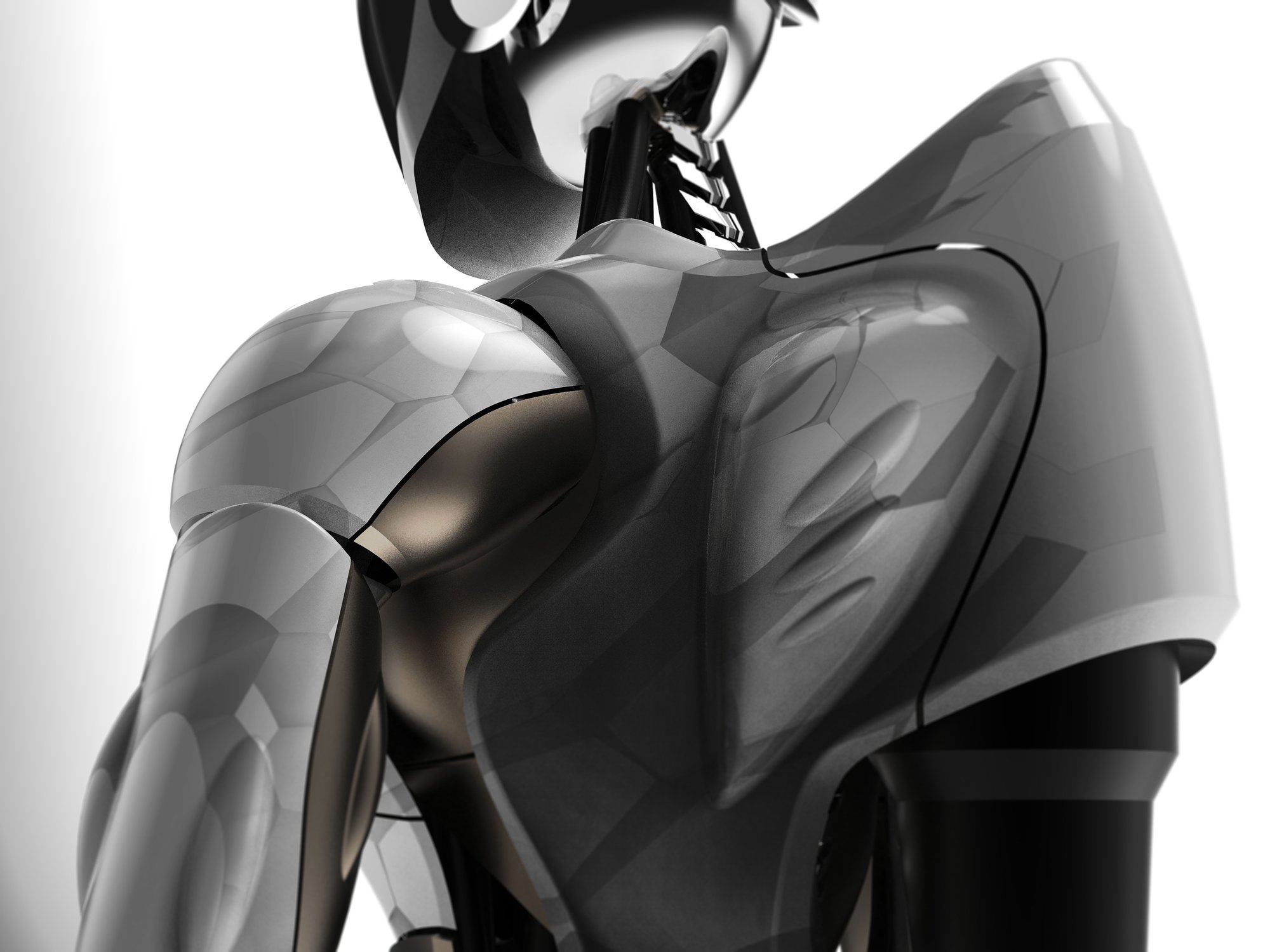 Close render of the Rocketbot shoulder and chest panels