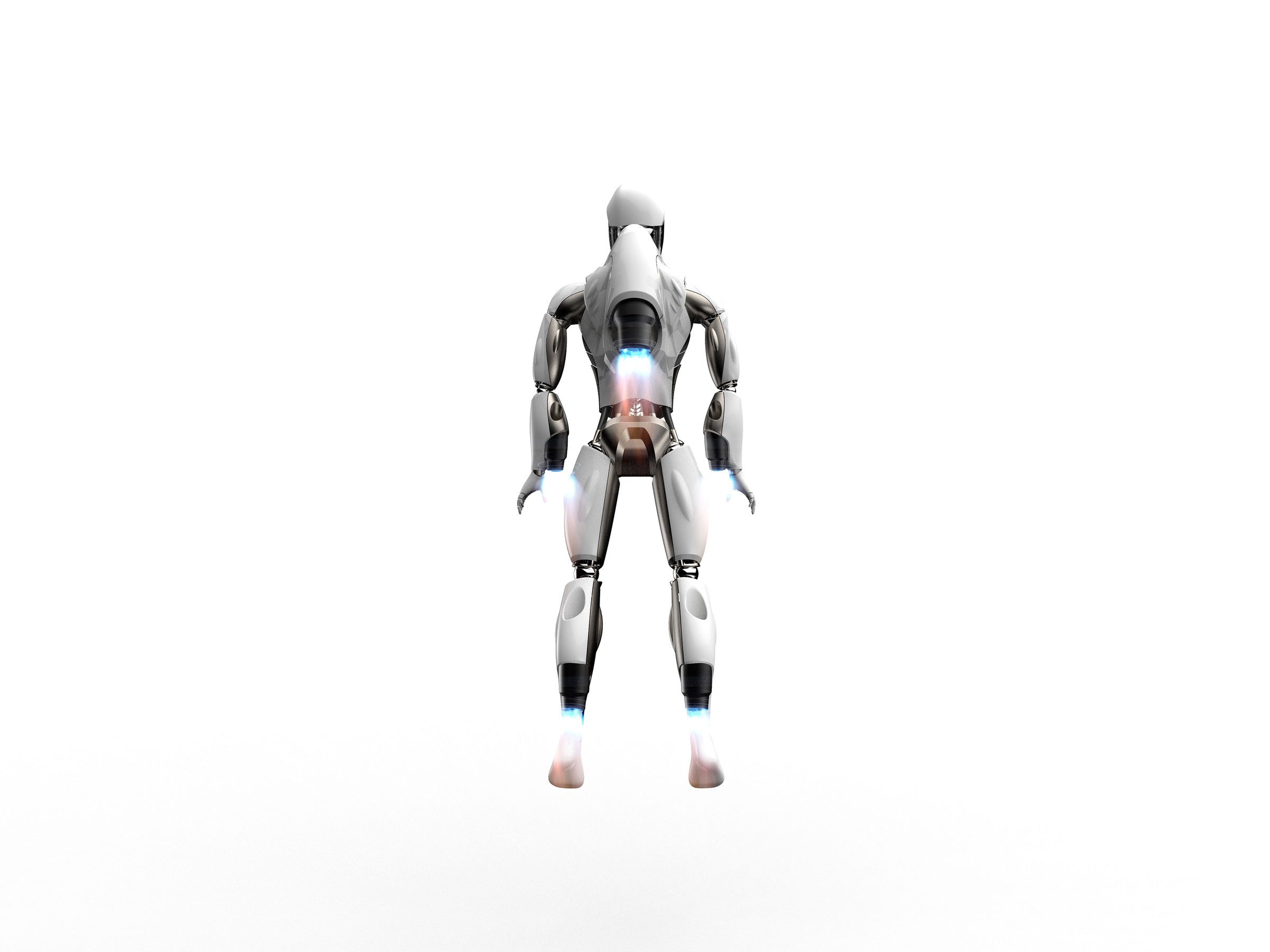 Rocketbot standing in an empty distribution warehouse