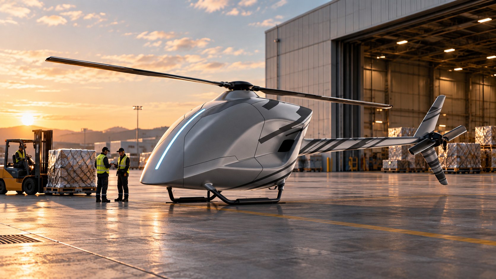 RPAS loading on the apron at dusk