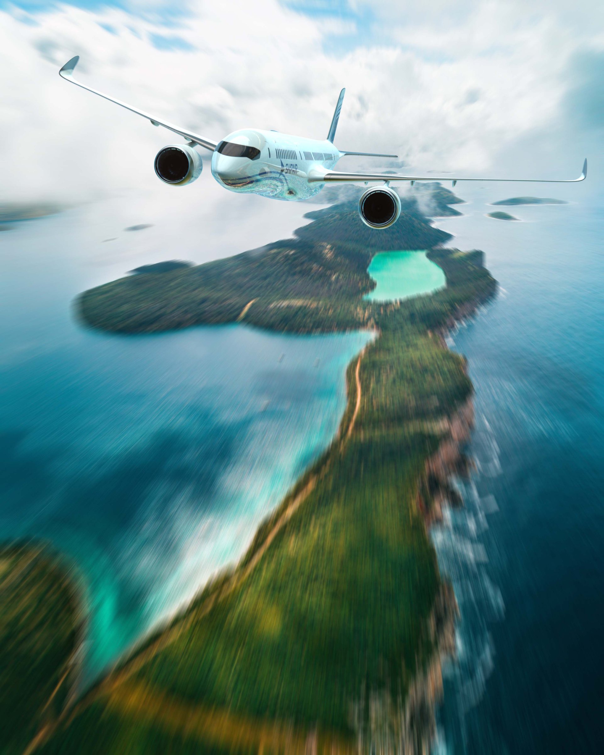 Shipair Concept banking over an island